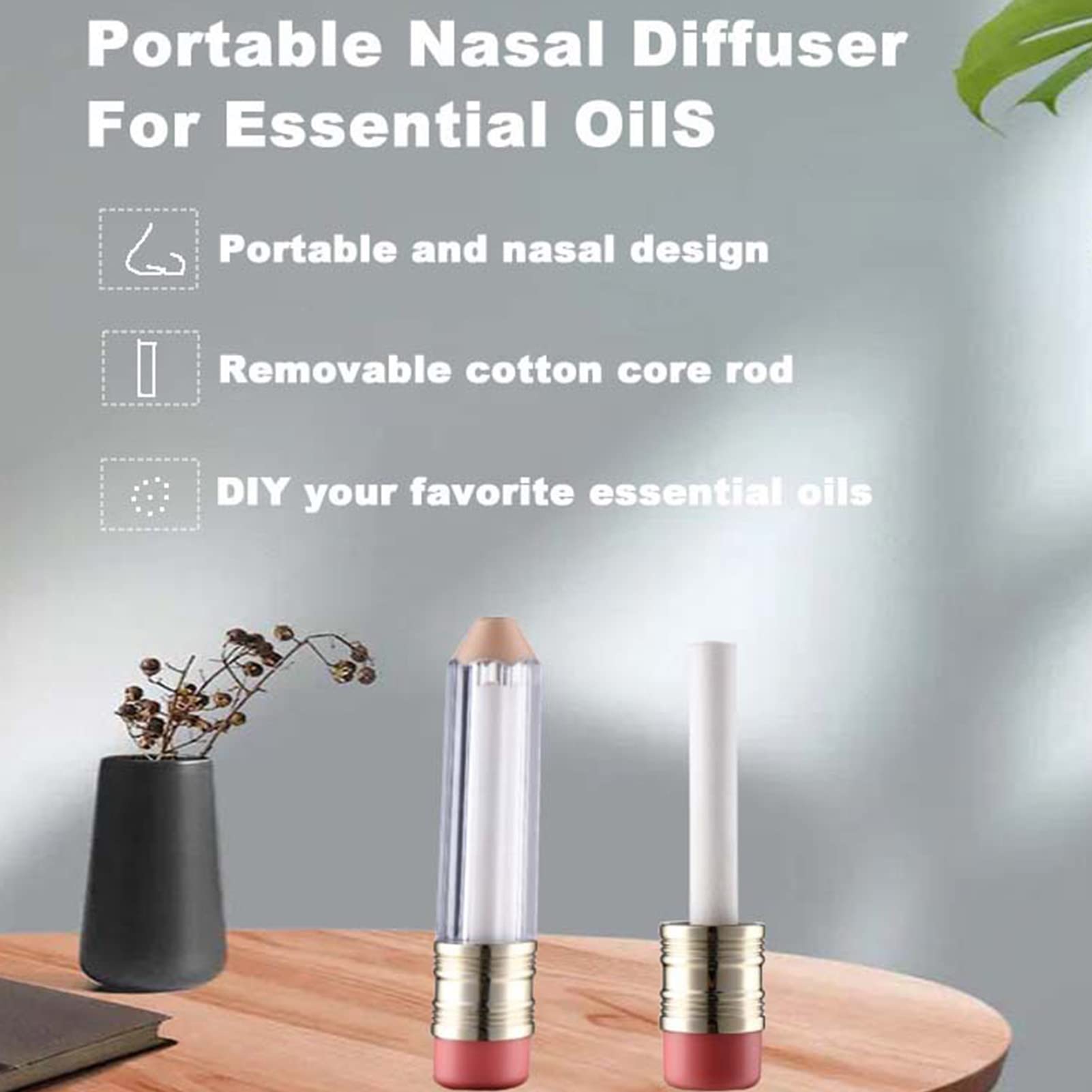 Qinlorgo Essential Oil Aromatherapy Tube - Reusable Nasal Inhaler & Diffuser Pencil for Stress Relief, Meditation, Yoga - Perfect for Travel, Office & Outdoor Use