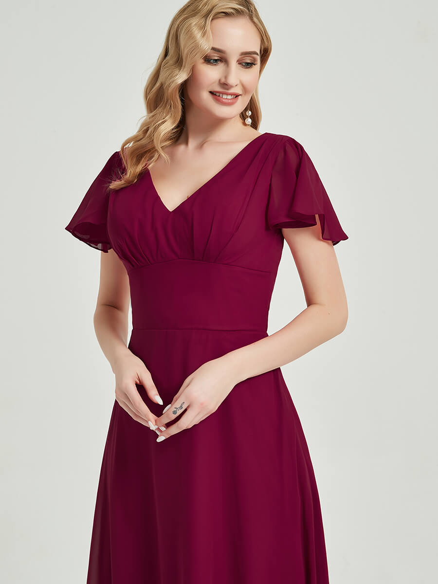 Cornflower Blue Ruffle Sleeve Backless Chiffon Empire Bridesmaid Dress - Elegant Formal Gown for Weddings, Prom & Special Occasions