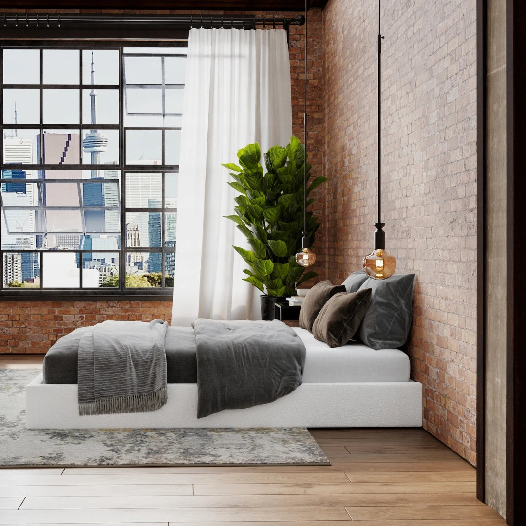 Classic Bed Frame with Boucle Upholstery - Queen Size Platform Bed for Modern Bedroom | Sturdy Wooden Slat Support & Noise-Free Design | Perfect for Master Bedroom, Guest Room, or Apartment