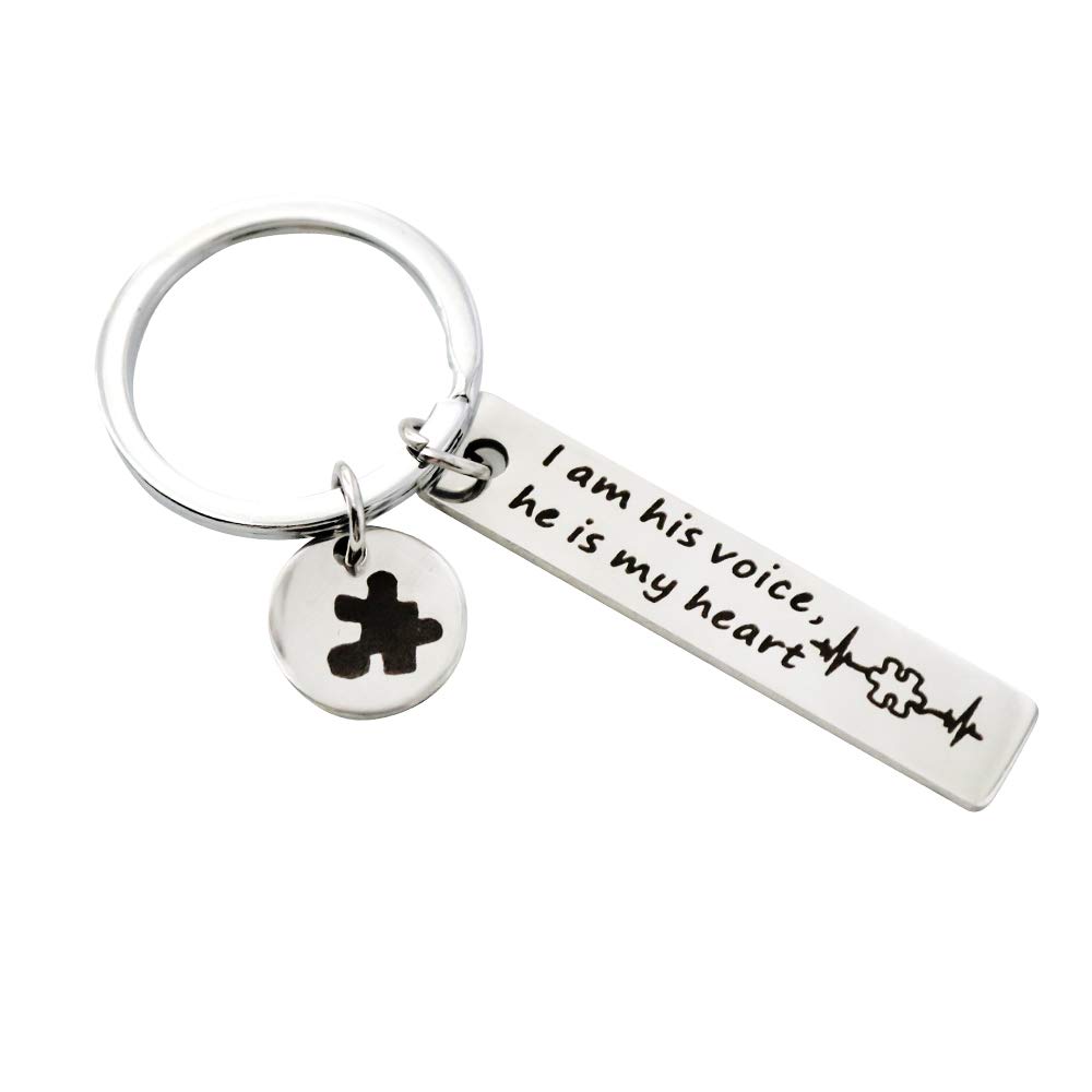 Autism Awareness Keychain - 'I Am His Voice He is My Heart' Puzzle Piece Charm for Autism Moms | Thoughtful Gift for Special Needs Parents, Teachers & Caregivers | Show Support at Schools, Events & Daily Life