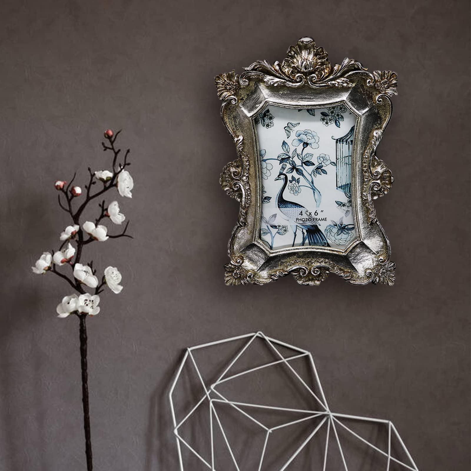 Vintage 4x6 Picture Frame - Silver Antique Photo Frame for Wall & Tabletop Display