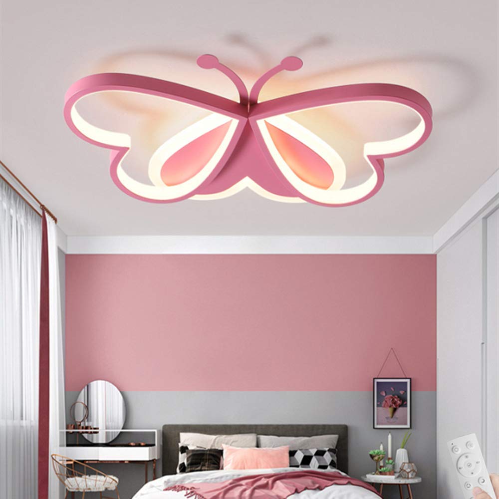 LAKIQ Lovely Butterfly Dimmable LED Flush Mount Ceiling Light - Modern Remote Control LED Ceiling Lamp for Kids Room, Bedroom & Living Room (Pink, Stepless Dimming) | Nursery Decor, Girls Room Lighting, Home Interior Design