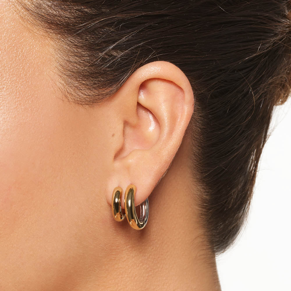 Stylish Midi Mixed Metal Reversible Hoop Earrings in Gold - Perfect for Everyday Wear, Parties & Special Occasions