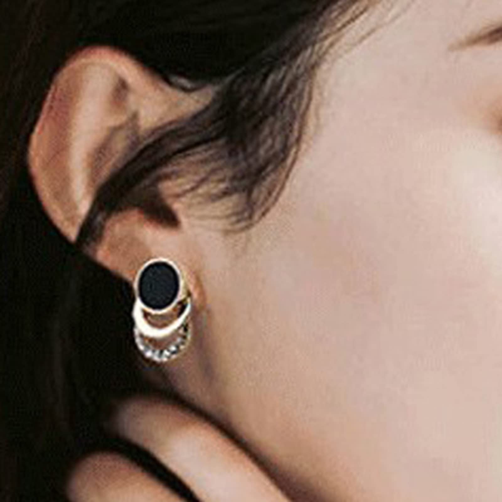 Boho Geometric Hoop Earrings for Women - Gold Crystal Dangle Earrings with Black Dot Studs, Layered Statement Drop Earrings for Wedding, Prom, Party & Everyday Wear
