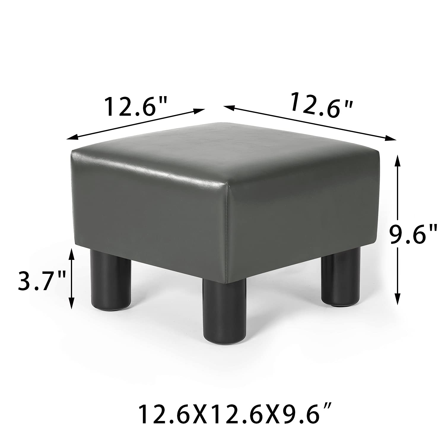 Joveco Small Square Faux Leather Foot Stool Ottoman - Adjustable Foot Rest for Couch, Office & Under Desk - Grey - Perfect for Home, Living Room & Workspace Comfort
