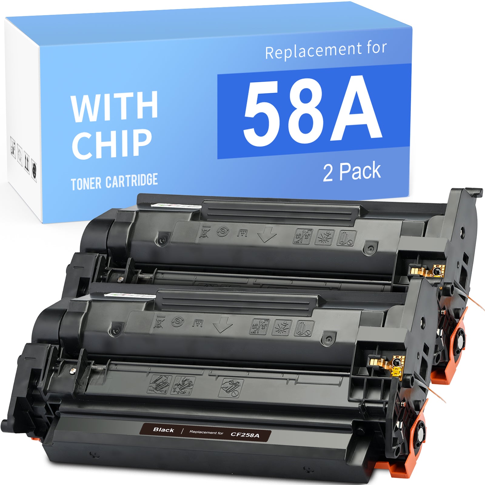 High-Yield Compatible 58A CF258A Black Toner Cartridge 2-Pack with Smart Chip | For HP LaserJet Printers | Home & Office Printing Solution