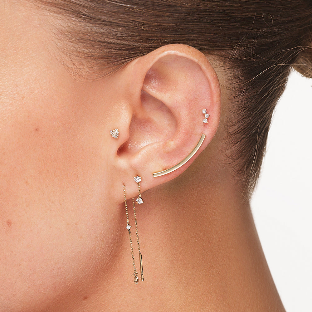 10K Gold Lab-Grown Diamond Trio Bar Helix Single Stud Earrings - Elegant & Hypoallergenic for Everyday Wear & Special Occasions