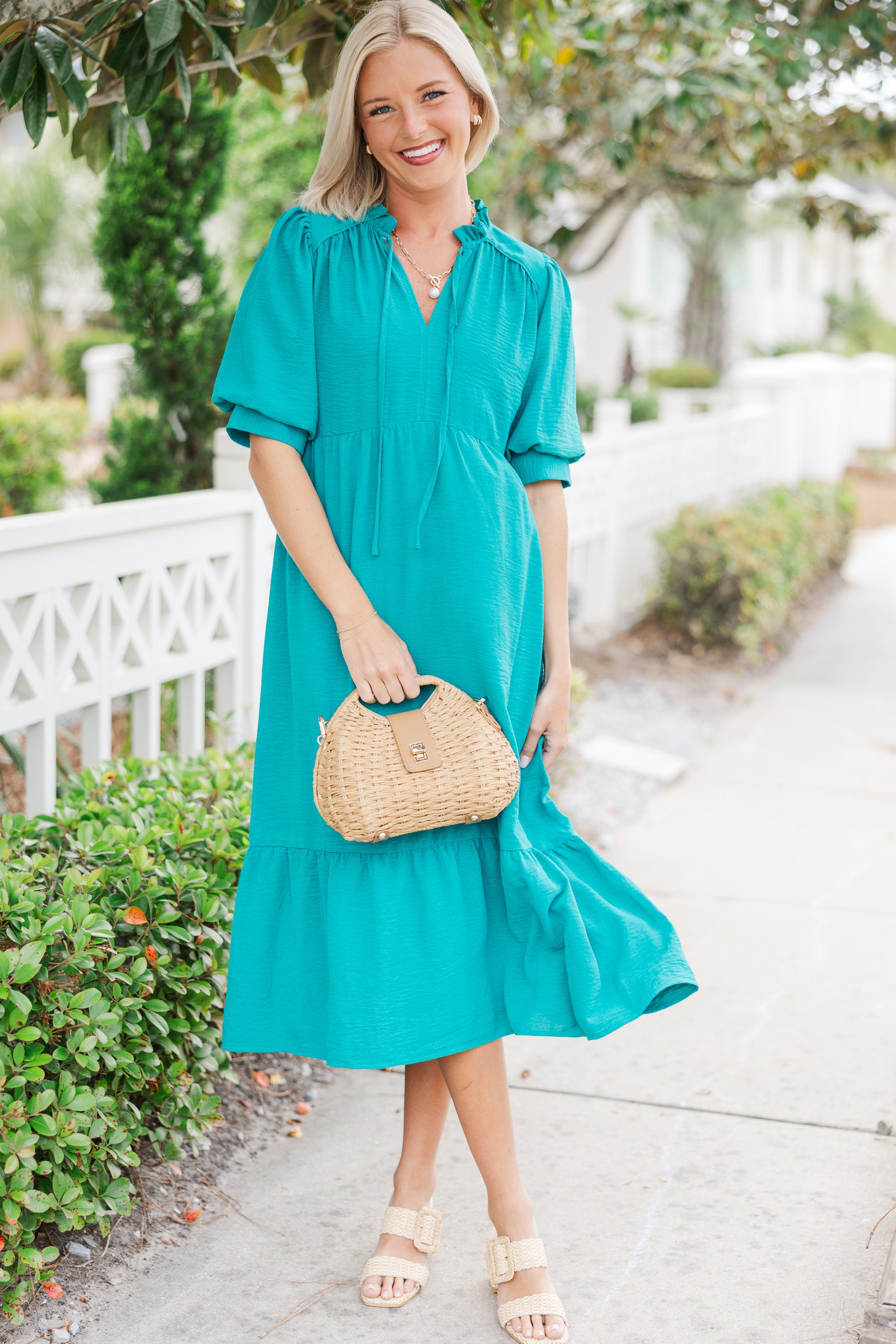 Stylish Jade Green Midi Dress for Women - Elegant Flowy Summer Dress for Casual Outings, Parties & Beach Vacations