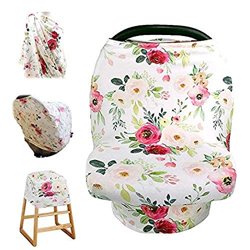 **Kugge Stretchy Nursing Cover - Breathable Baby Car Seat Canopy for Stroller, High Chair & Shopping Cart - Multi-Use Infant Car Seat Cover for Breastfeeding & Travel - Perfect Baby Shower Gift (Floral Design)**    *(Ideal for on-the-go moms – use as a nursing cover, stroller shade, or shopping cart protector!)*
