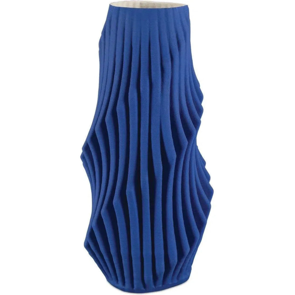16.74 Inch Blue Porcelain Pleated Vase - Elegant Home Decor for Living Room, Dining Table, and Wedding Centerpieces