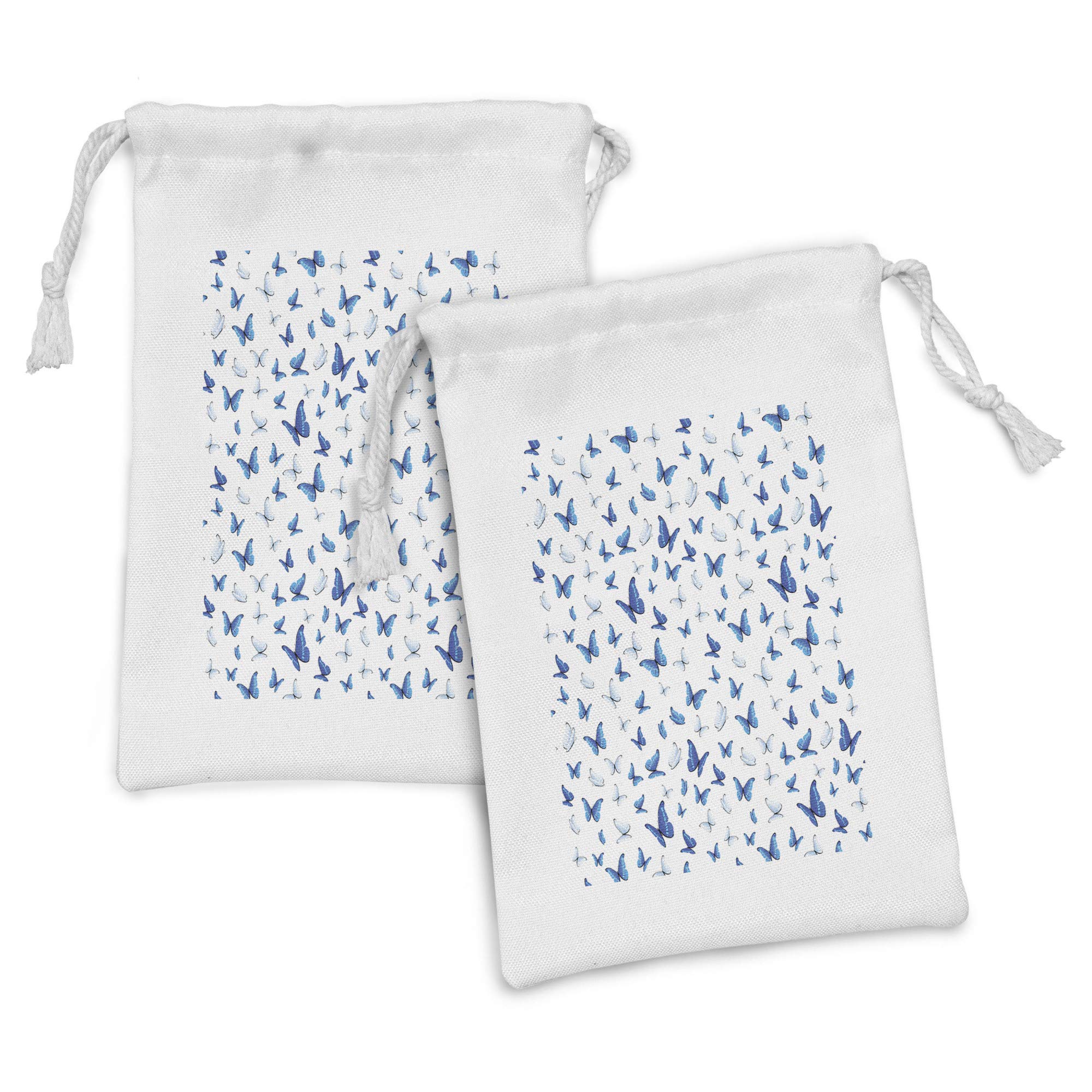 Ambesonne 2-Pack Butterfly Fabric Drawstring Pouches - Blue White Black Rainforest Wilderness Design (9