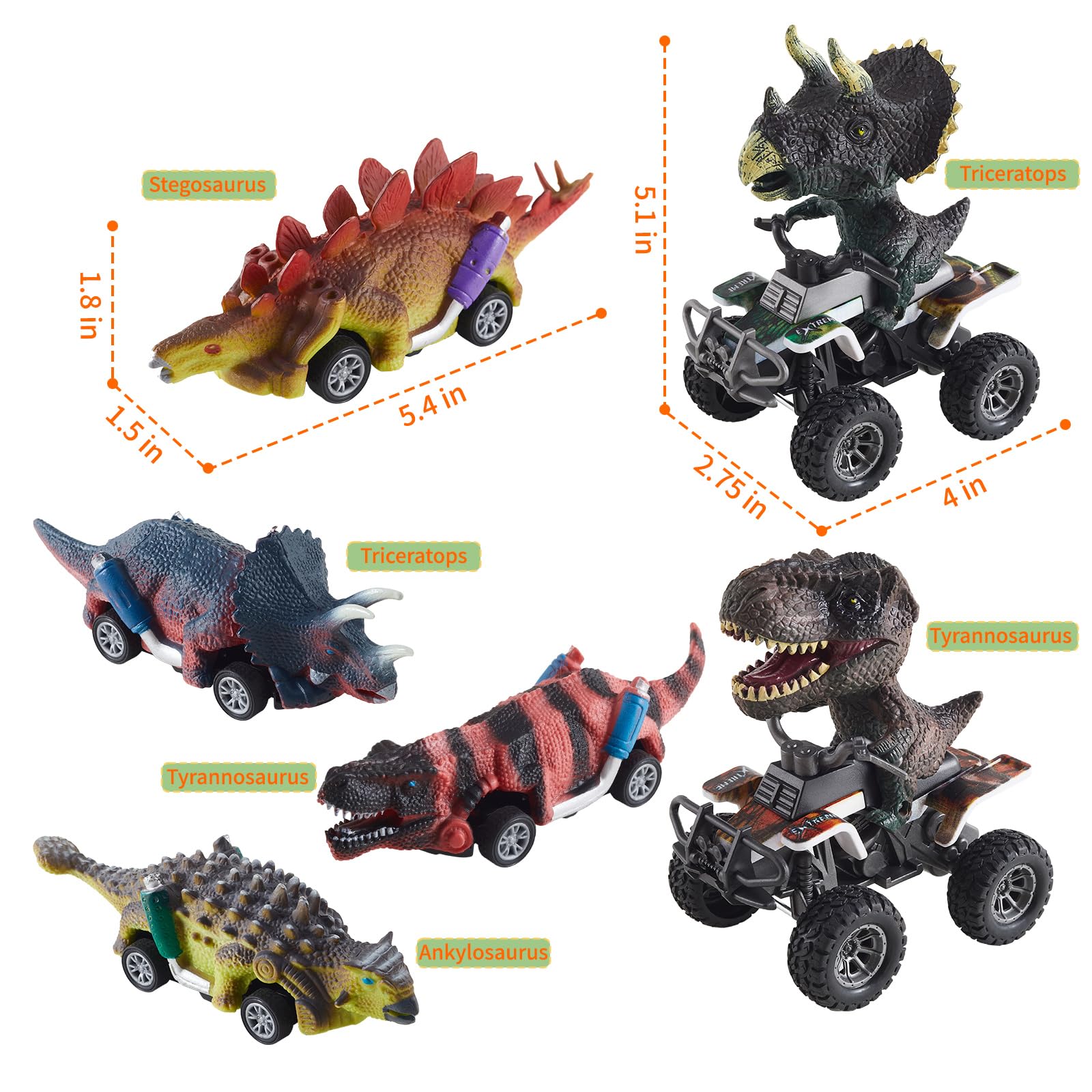 6 Pack Pull Back Dinosaur Cars Toy Set - Inertial Motor Vehicles for Kids Ages 3-8 | Perfect Birthday & Christmas Gift for Boys & Girls | Fun Playtime & Party Favor Toy