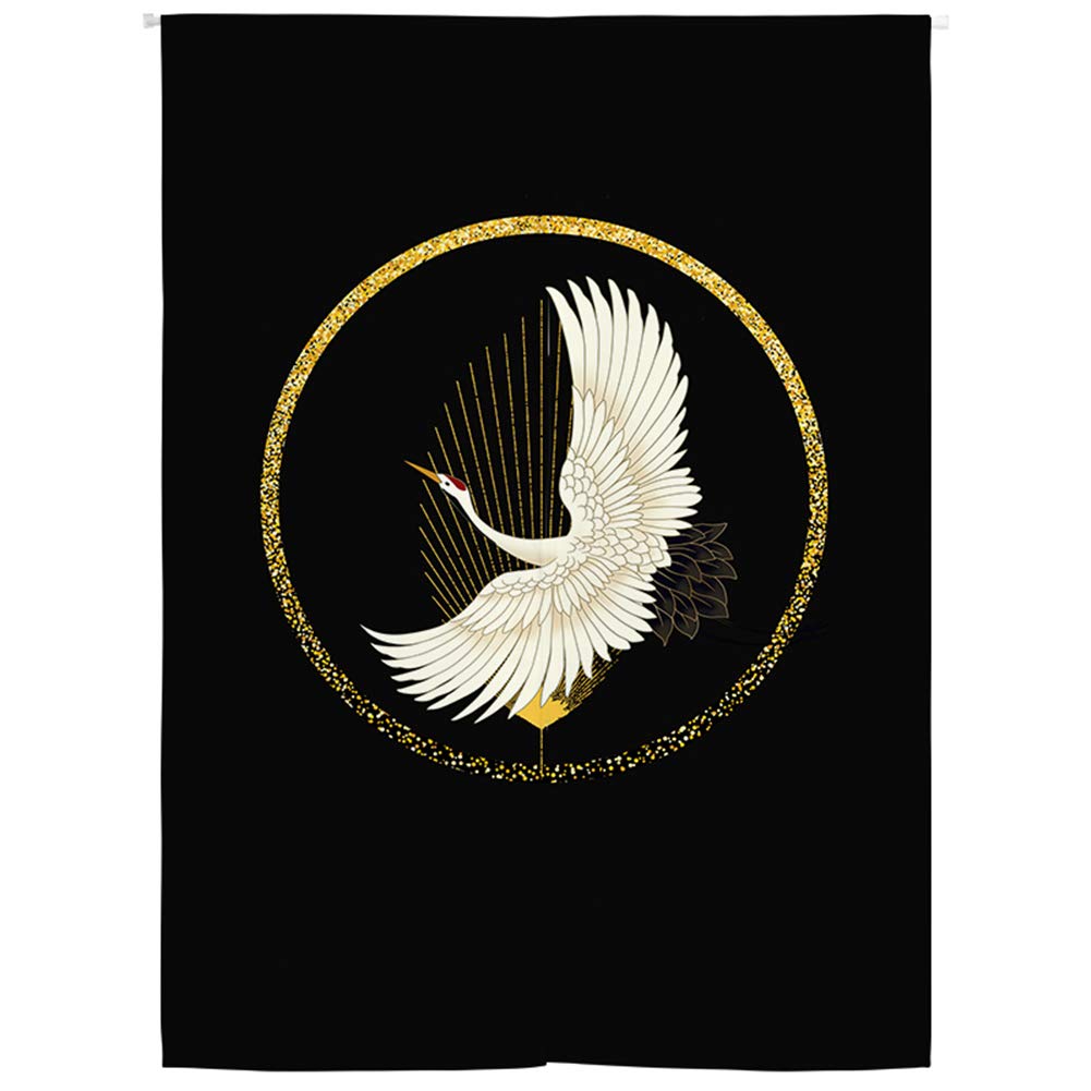 BAIHT HOME Japanese Noren Door Curtain - Hokusai Ukiyoe Crowned Crane Design, 33 x 47 Inches, Room Divider & Bistro Decor for Home, Cafe, and Restaurant Entrance
