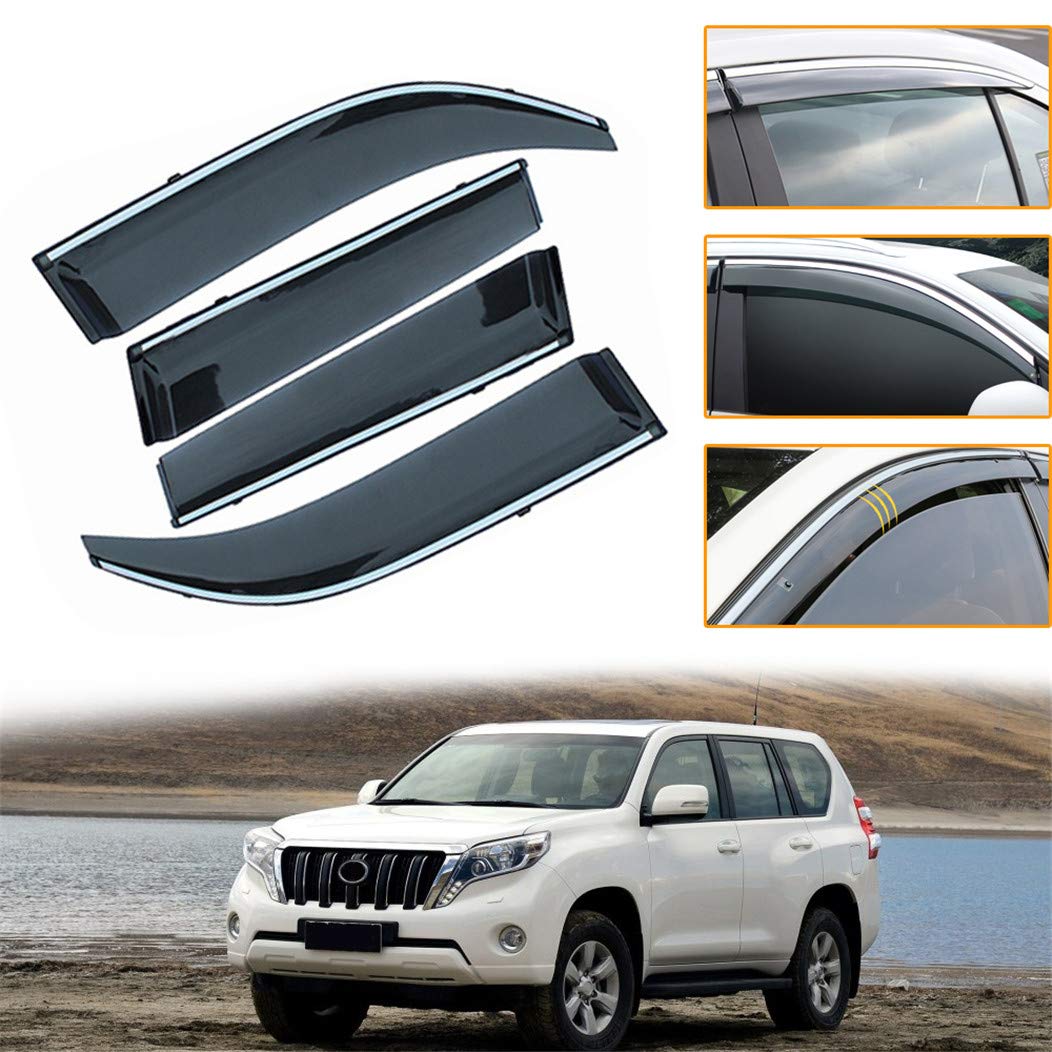 Toyota Prado J150 2010-2018 Rain Guard Window Visors - 4Pcs Smoke Tape-On Wind Deflectors for Side Windows - Perfect for Rain Protection & Sun Shade While Driving