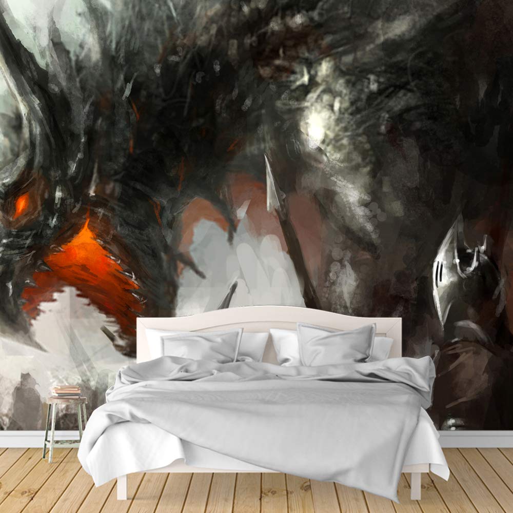 Dark Evil Dragon Removable Wallpaper - Peel and Stick Wall Mural for Bedroom Decor (66x96 inches) | Gothic Fantasy Theme, Home Theater Accent Wall, Game Room Decor