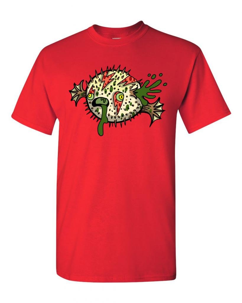 Zombie Blowfish Undead Animals Graphic T-Shirt for Men & Women | Horror Theme Cotton Tee for Halloween, Cosplay & Comic Con