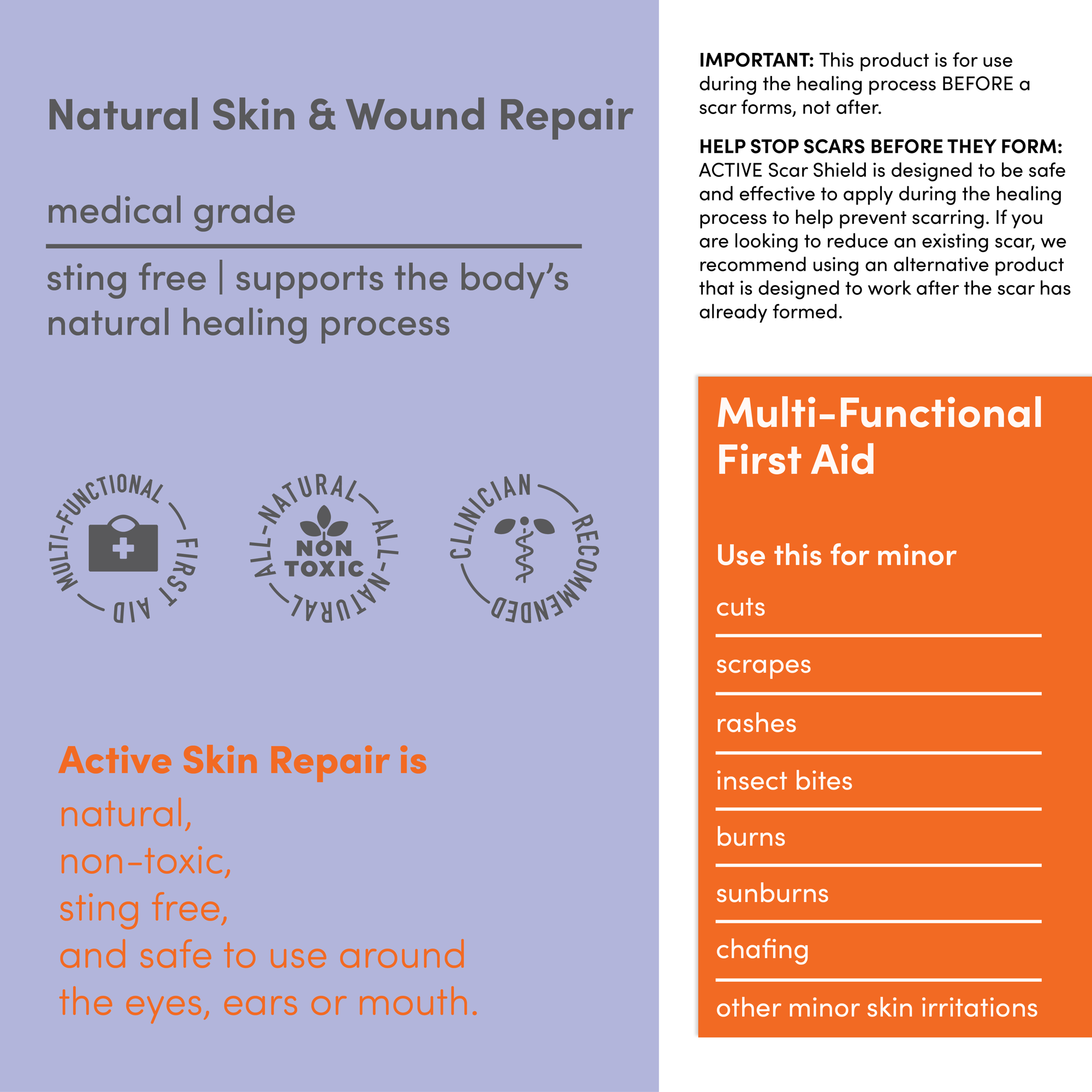 Active Skin Repair Scar Treatment Gel - First Aid Hydrogel for Cuts, Scrapes & Burns | Natural Non-Toxic Scar Prevention | 3 oz | Ideal for Post-Surgery, Acne Scars & Wound Care