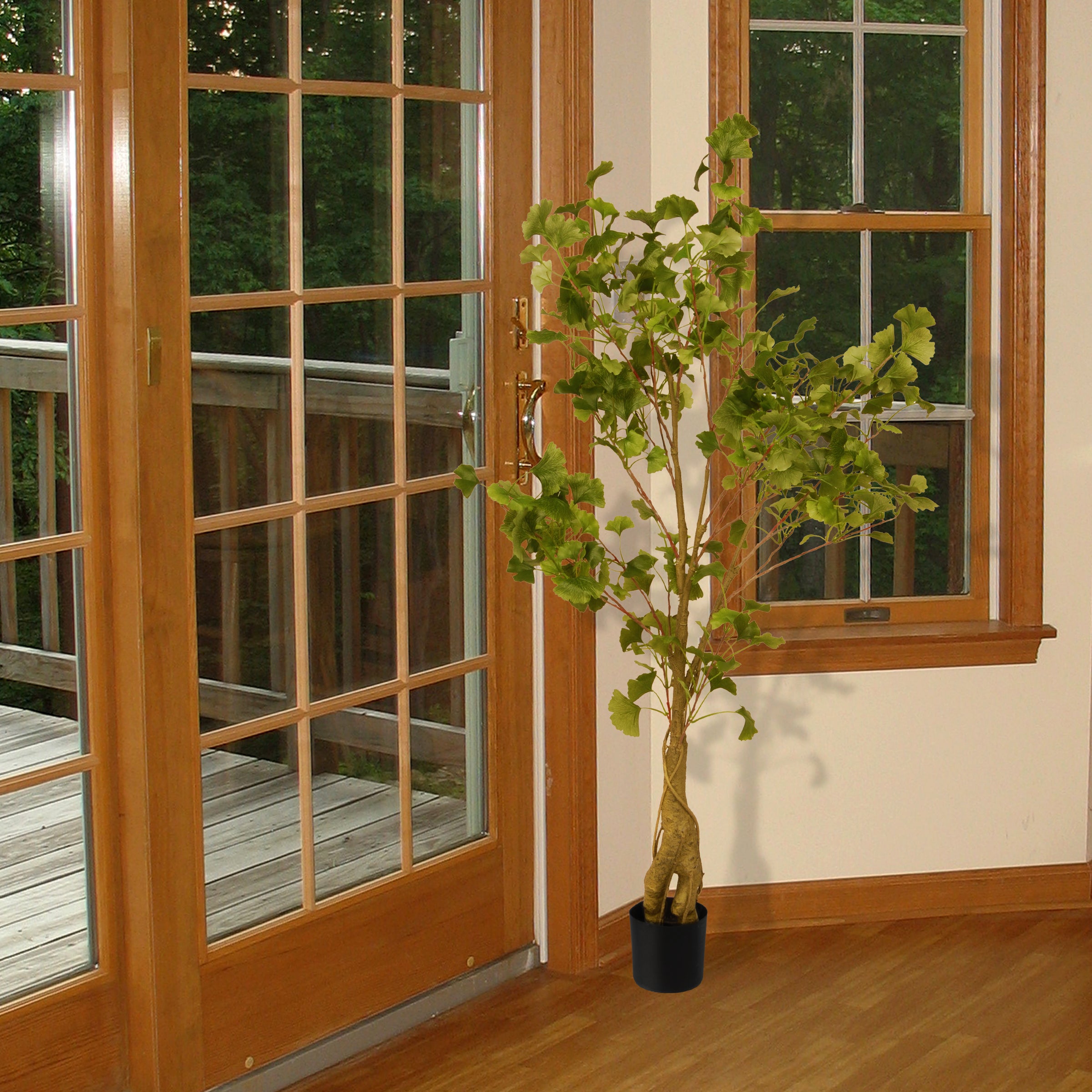 4 ft. Artificial Gingko Tree Potted Topiary in Black Planter - Perfect for Home Decor, Office, and Indoor Greenery Enhancement