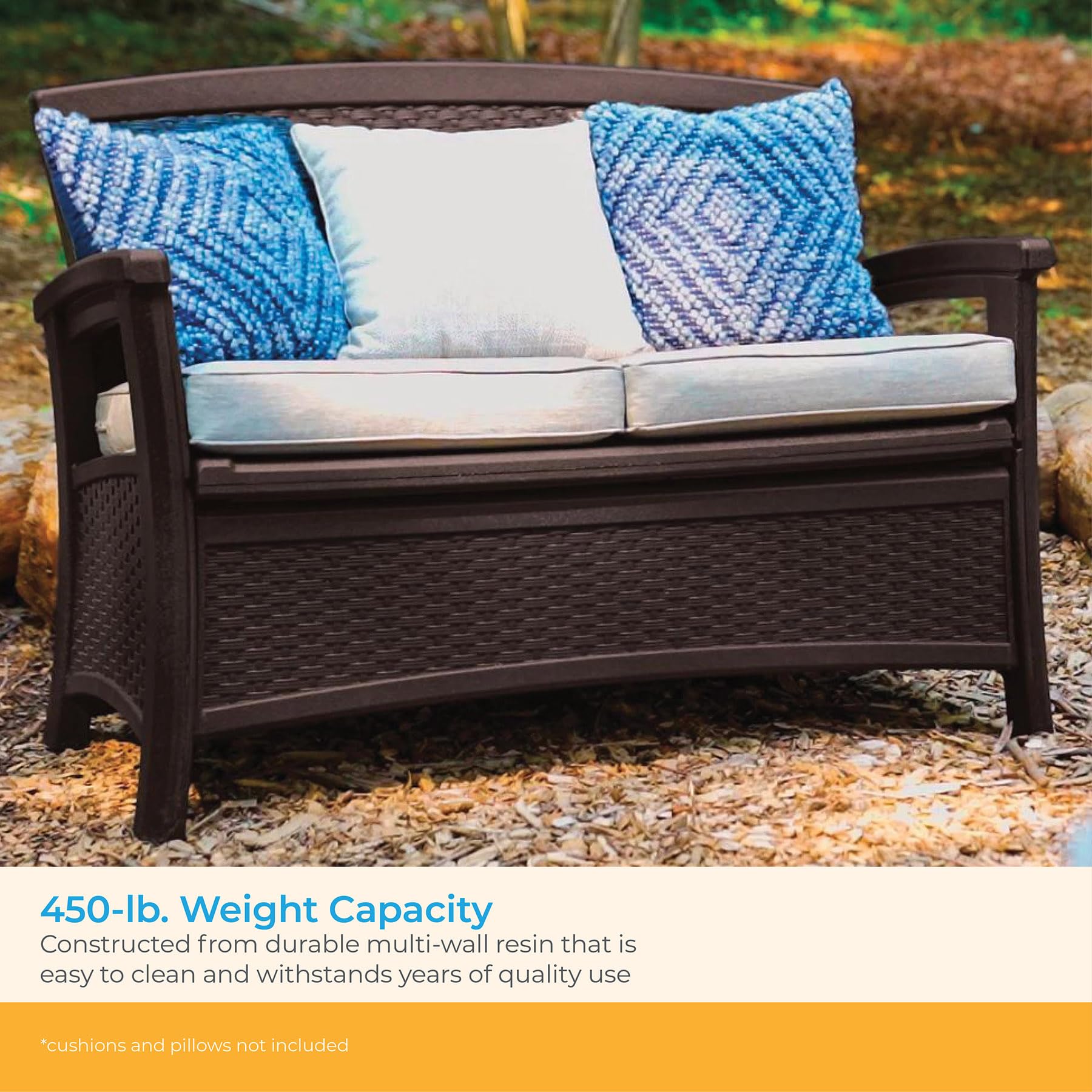 Suncast 23-Gallon Storage Wicker Love Seat - All-Weather Outdoor Furniture with Ergonomic Back Support for Patio, Deck & Garden - Perfect for Couples Relaxing in Backyard or Poolside