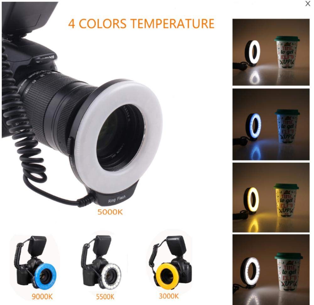 48Pcs LED Macro Ring Flash Light RF-550D with 8 Adapter Rings & 4 Diffusers - Professional Photography Lighting for Makeup, YouTube Videos, Product Shooting and Macro Photography