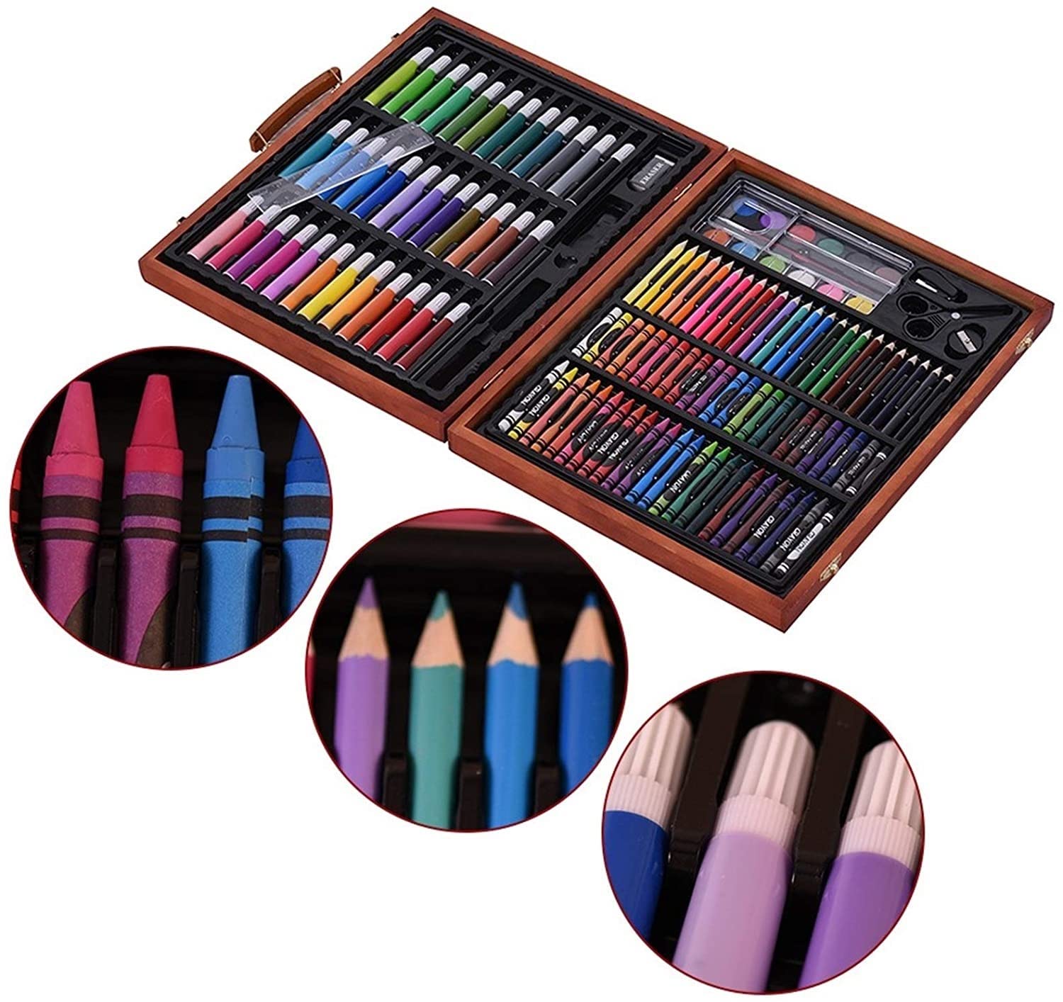 Premium 150-Piece Kids Art Set with Oil Pastels, Colored Pencils & Painting Supplies in Portable Wooden Box - Creative Drawing Kit for Boys & Girls - Perfect for School Projects, Home Crafts & Travel Activities