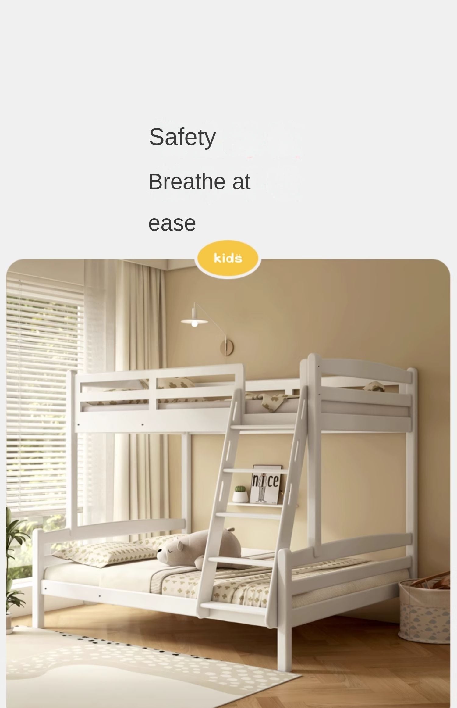 Solid Wood Beech & Birch White Detachable Bunk Bed for Kids - Perfect for Small Bedrooms, Guest Rooms & Space-Saving Kids' Rooms