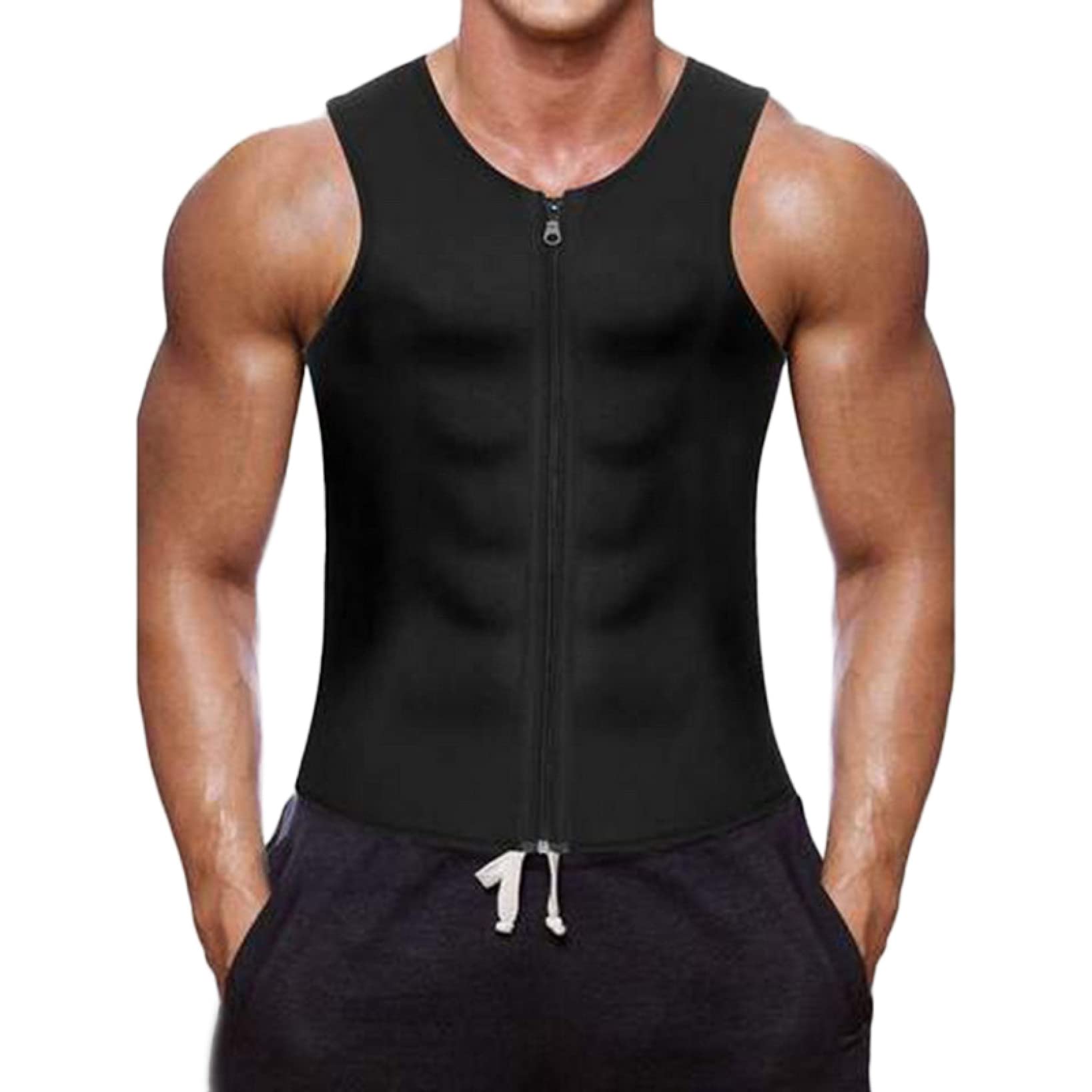 EBRICON Men's Body Shaper Vest - Waist Trainer & Sauna Belt for Weight Loss, Workout & Sweat - Adjustable Zipper Shapewear for Tummy Control - Perfect for Gym, Running & Daily Wear