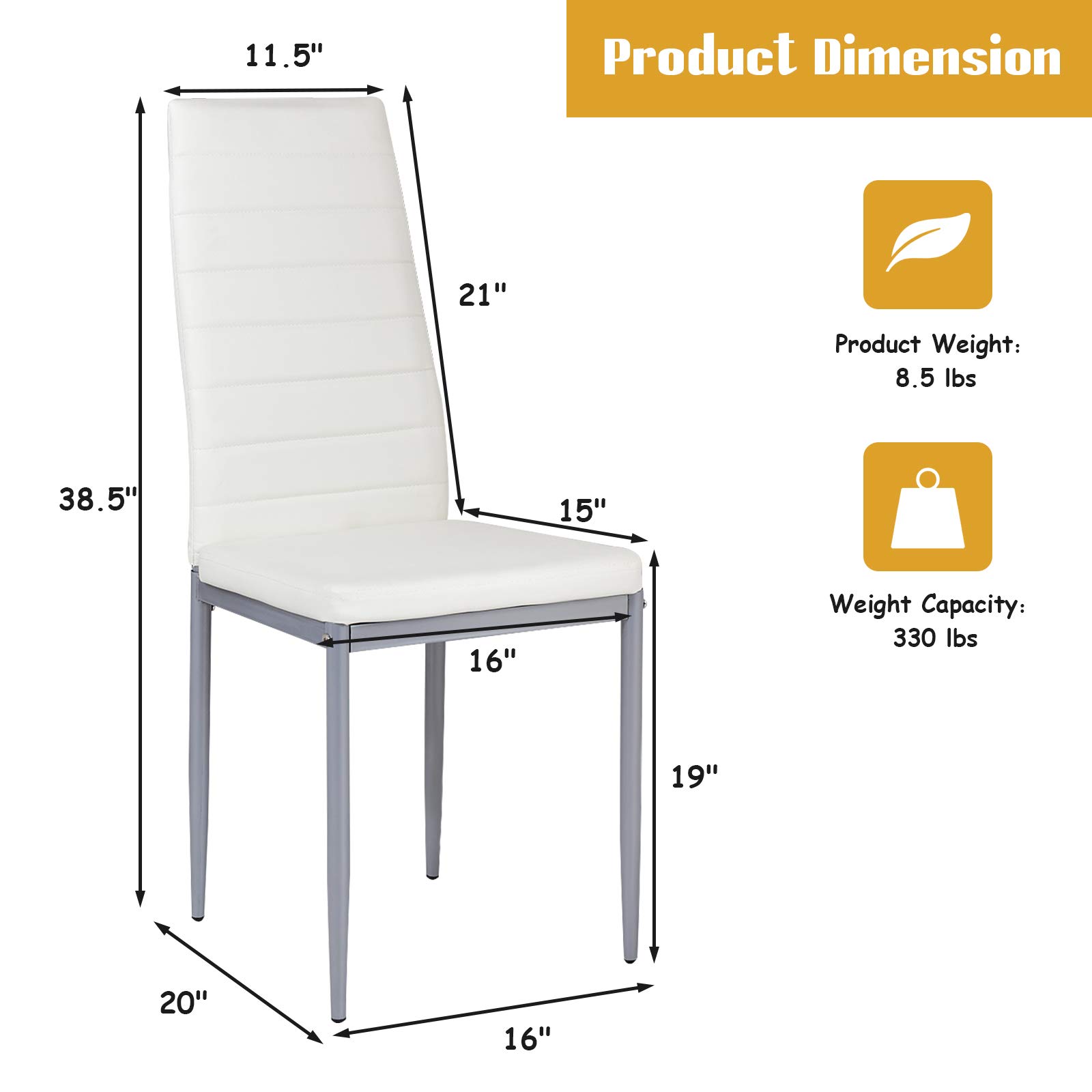 Premium PU Leather Dining Chairs Set of 4 - Ergonomic High Backrest Kitchen Side Chairs with Sturdy Steel Frame - Comfortable Upholstered Seating for Home, Restaurant & Office Use (White)