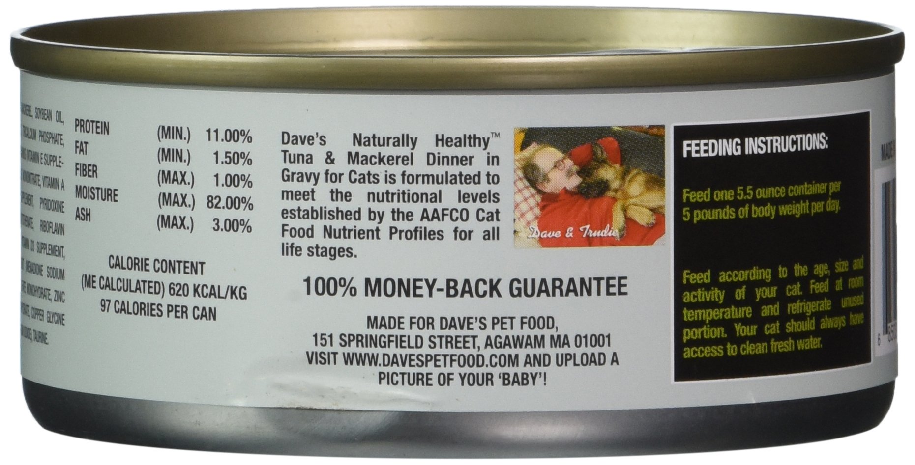 Dave's Premium Tuna and Mackerel Wet Cat Food - 24 Pack (5.5oz Cans) - Grain-Free, High Protein Cat Food for Adult Cats - Perfect for Mealtime, Travel & Emergency Pet Food Supply