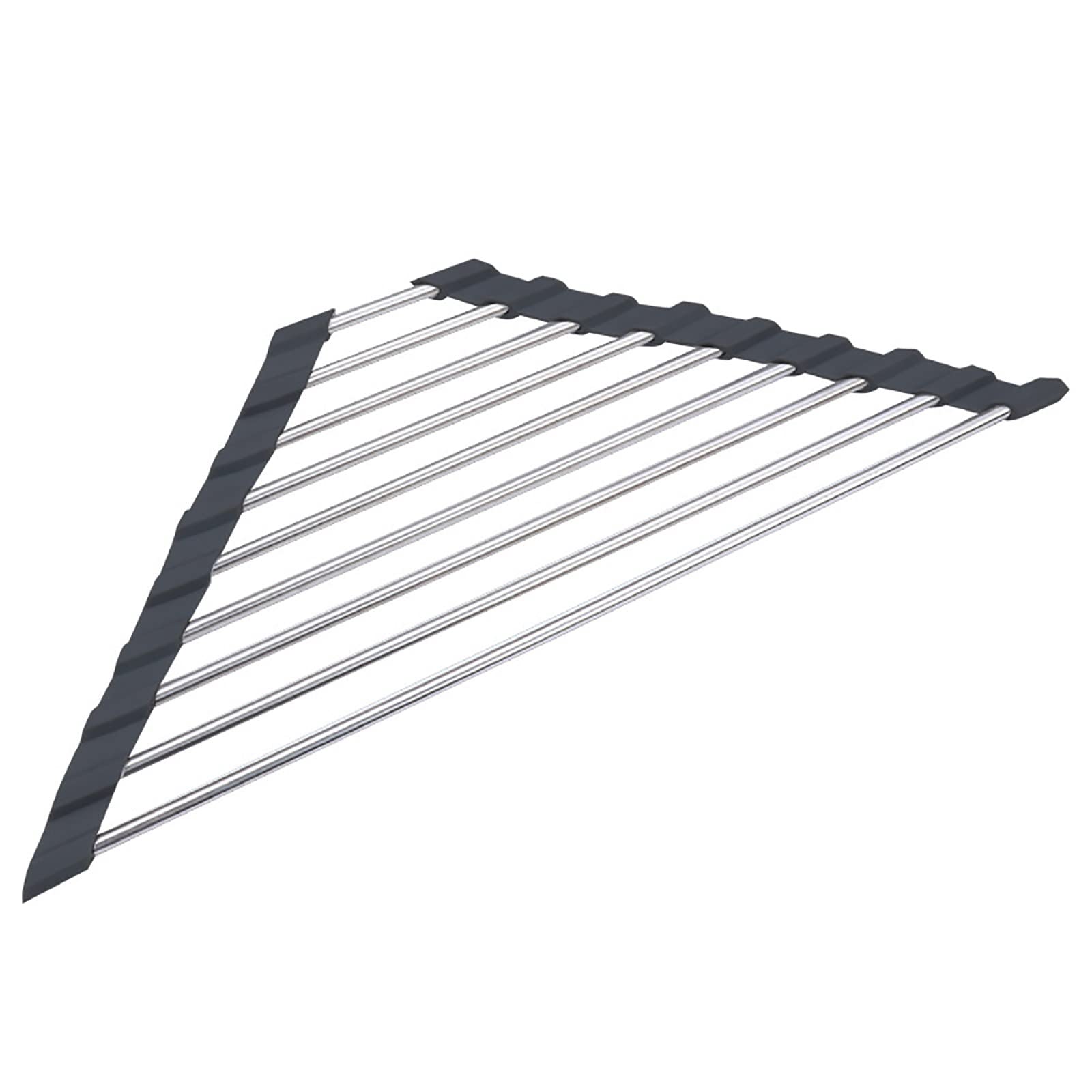 Stainless Steel Triangle Dish Drying Rack for Kitchen Sink Corner - Foldable & Space-Saving Dish Drainer Mat, Wall Mountable Organizer for Dishes, Utensils & Sponges (Black, One Size) - Perfect for Small Kitchens, Apartments & RVs