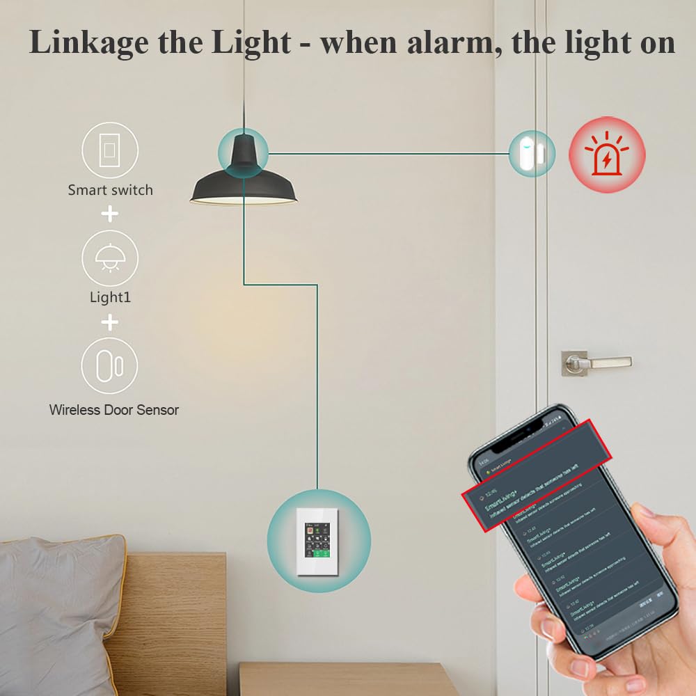 LANBON L8-HAK LCD 2-in-1 Smart Alarm Switch - Wireless DIY Home Security System with Smart Light Control (7-Piece Kit, Neutral Wire Required) - Perfect for Home Automation & Burglar Protection