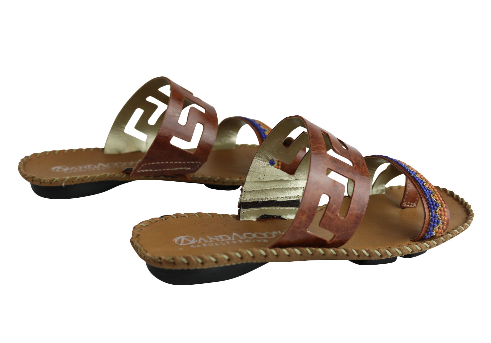 Andacco Energie Women's Comfortable Leather Flat Sandals - Handmade in Brazil - Perfect for Summer, Beach, Travel & Casual Outings