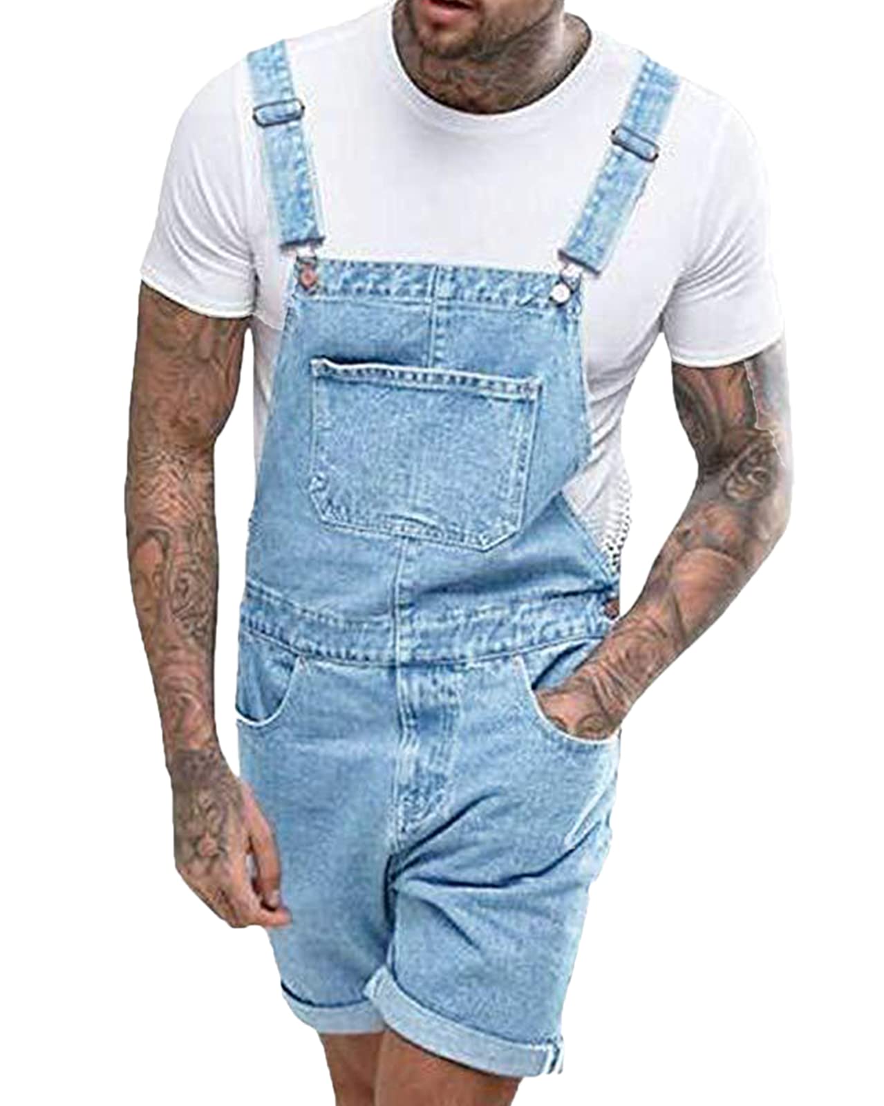 **Men's Slim Fit Denim Short Overalls - Stretch Jean Jumpsuit for Casual Wear & Summer Outfits**