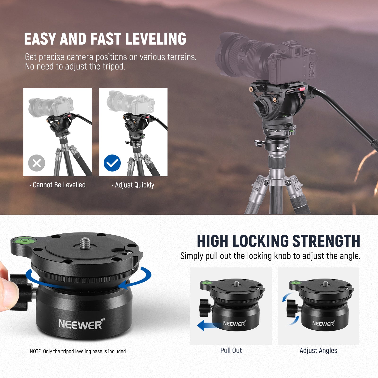 NEEWER GM11 Camera Leveling Base Plate - Adjustable Tripod Leveler for DSLR & Mirrorless Cameras - Perfect for Photography, Videography & Vlogging