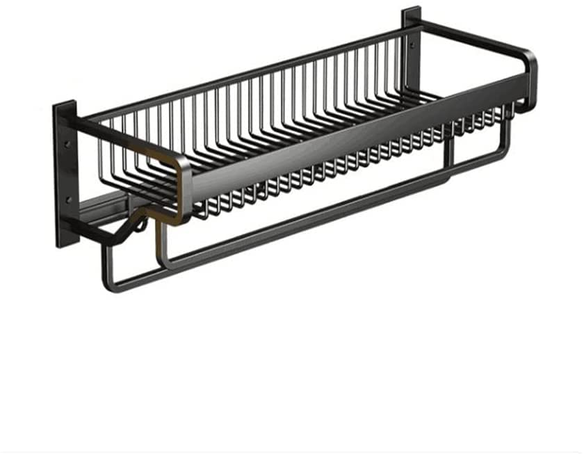 MUSUMI No-Drill Wall Mounted Bathroom Shelf - Rustproof Stainless Steel Storage Organizer for Toilet, Kitchen & Bathroom - Space Saving Hanging Basket (Black) - Perfect for Small Apartments, Dorms & RVs