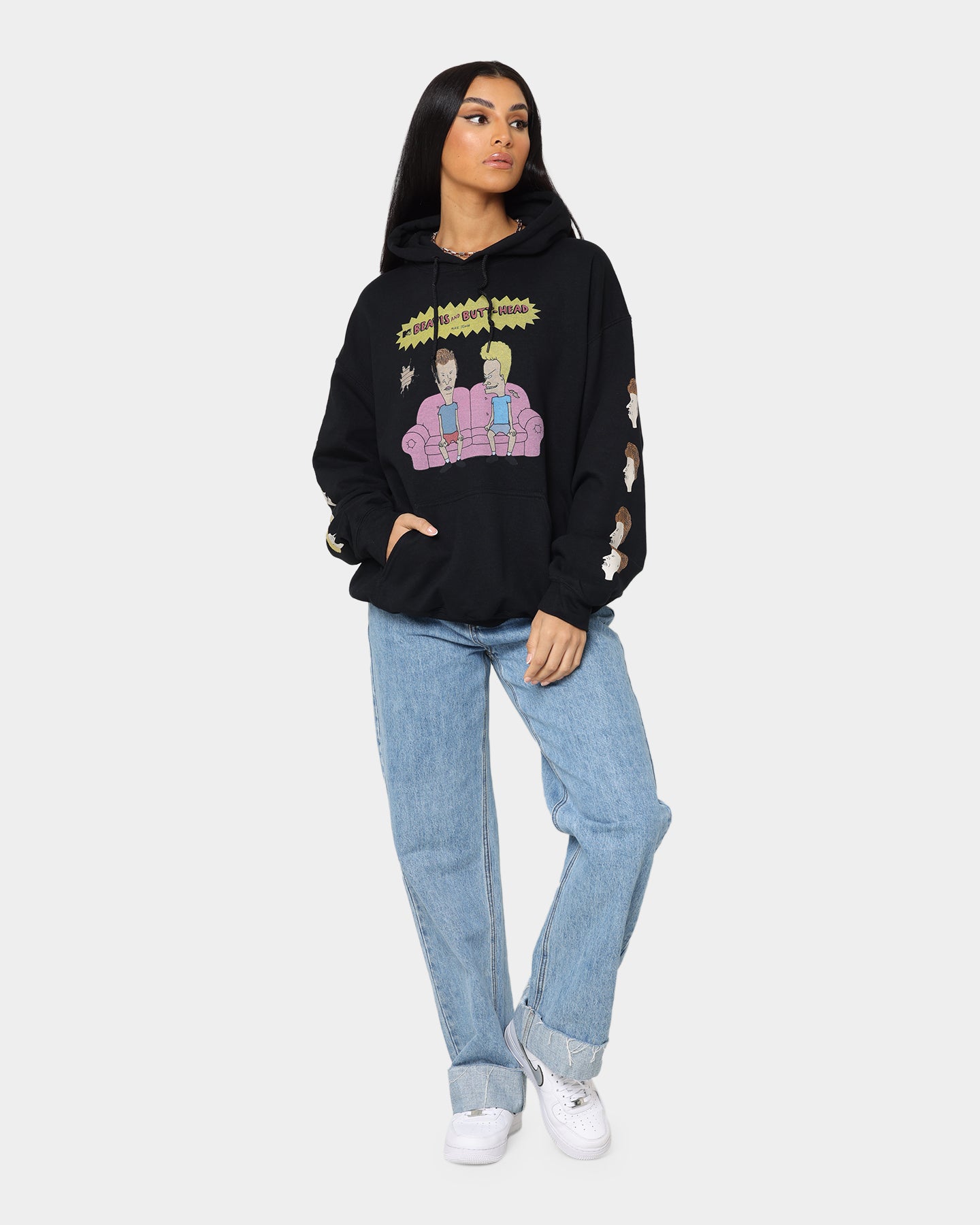 American Thrift X Beavis & Butthead Couch Hoodie - Black Pullover Sweatshirt for Casual Wear & Street Style