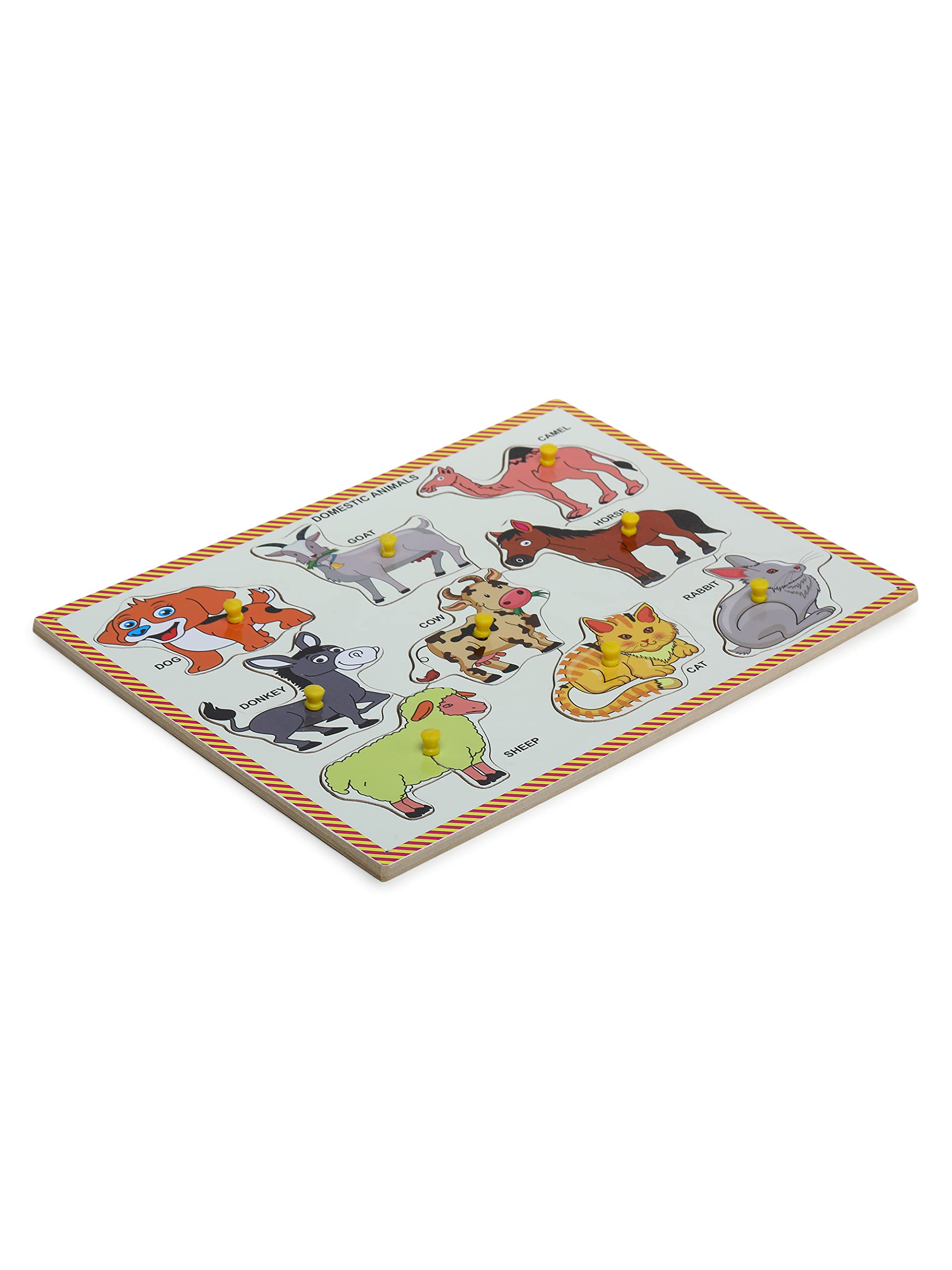Premium Pine Wood Pegged Puzzle Board - Colorful Educational Toy for Toddlers Ages 2+ | Domestic Animals Theme with Knobs (9x12 Inch) - Perfect for Early Childhood Learning & Montessori Classroom Activities