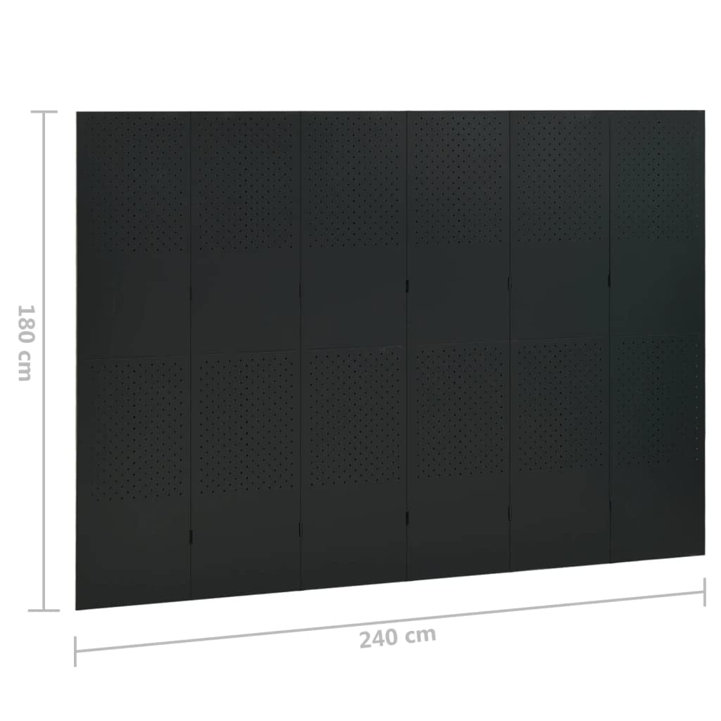 6-Panel Black Steel Room Divider Screen - 94.5