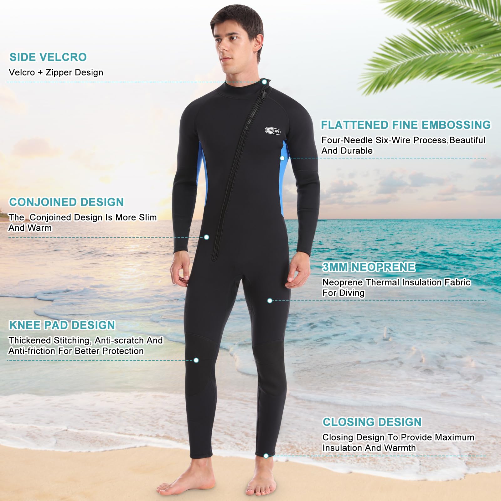 **3mm Neoprene Wetsuit for Men - Full Body Long Sleeve Scuba Diving Suit with Front/Back Zip - Ideal for Snorkeling, Swimming, Surfing & Kayaking - Perfect for Ocean Adventures & Water Sports**