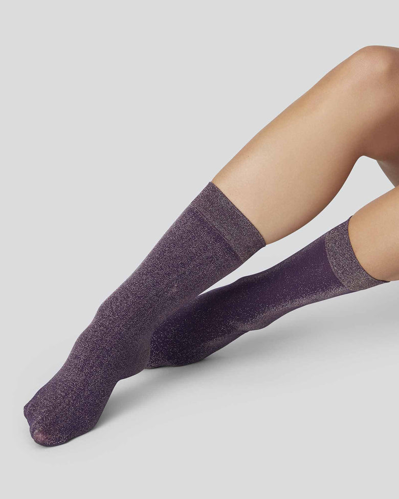 Swedish Stockings Women's Ines Shimmery Socks in Plum - Luxury Shimmer Tights for Special Occasions & Evening Wear