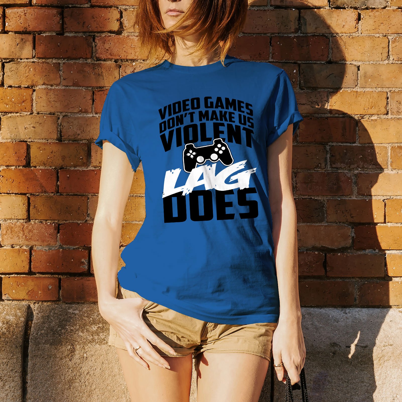 Gaming T-Shirt - 'Video Games Don't Make Us Violent Lag Does' Funny Gamer Tee for Men & Women - Perfect for Gaming Sessions, Esports Events & Casual Wear