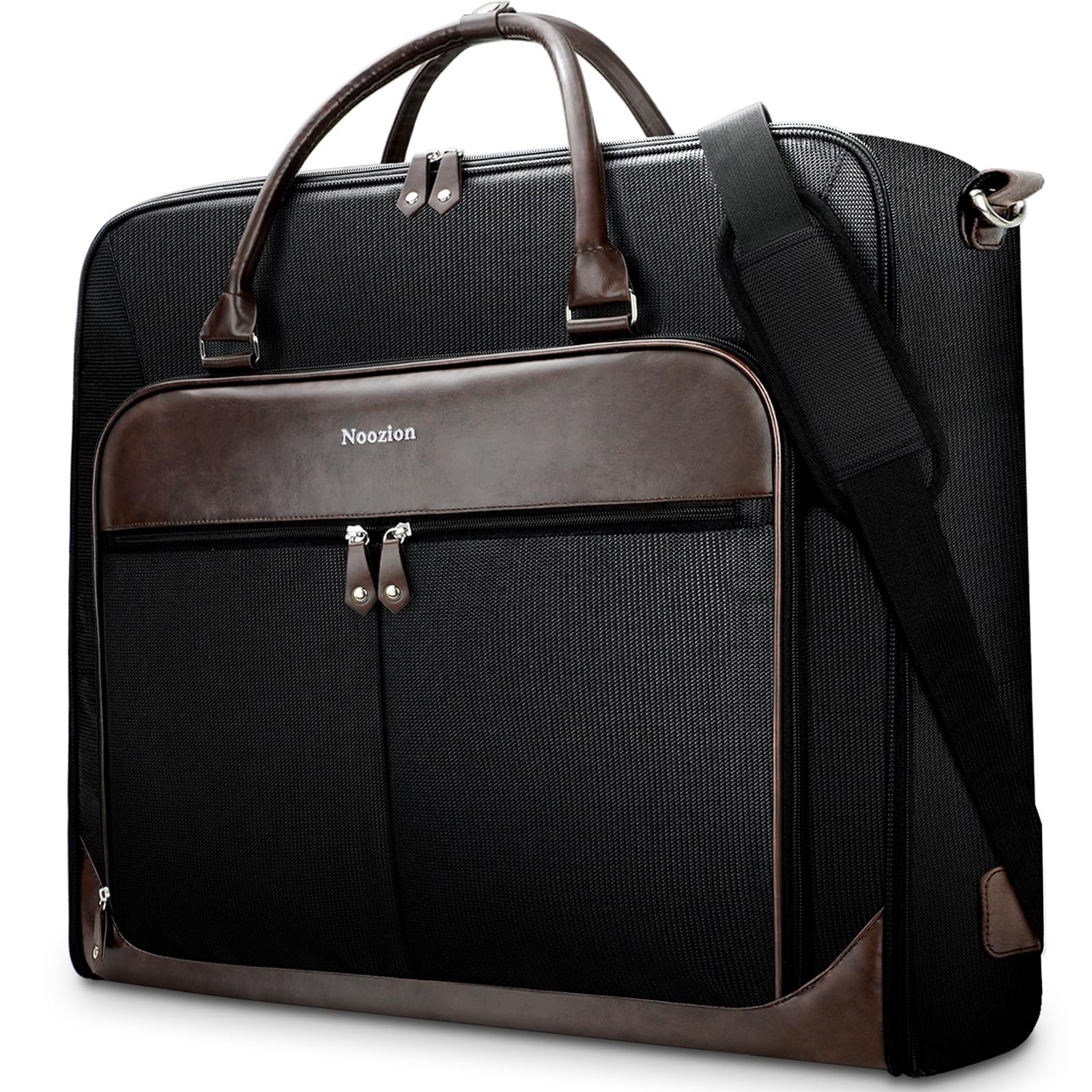 Premium Leather Garment Bag for Travel - Large Carry-On Suit Bag with Adjustable Strap - Business Hanging Luggage for Men & Women (Black) - Perfect for Business Trips, Weddings & Formal Events