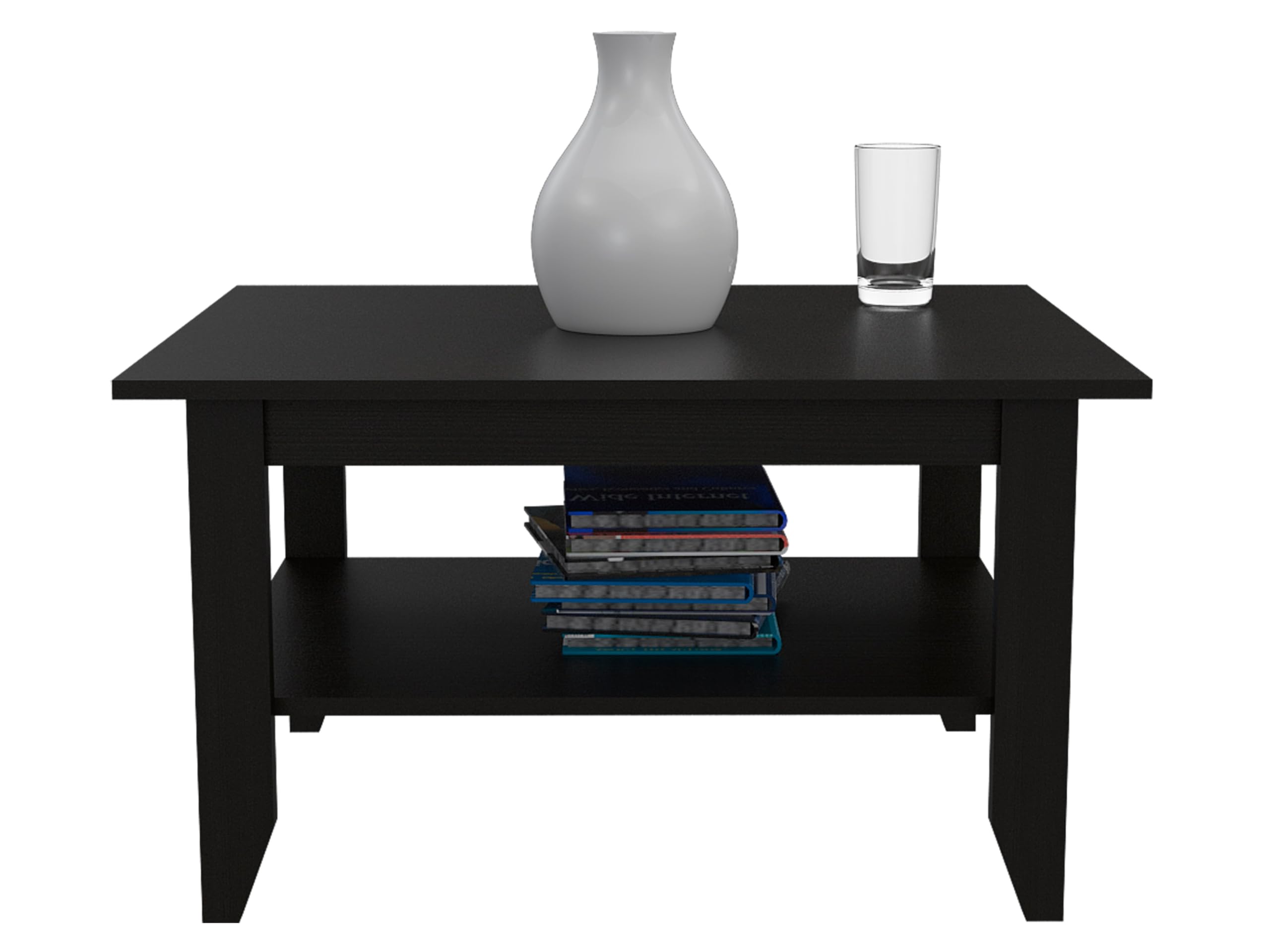 Tuhome Modern Essential Coffee Table with One Shelf and Four Legs - Black - Perfect for Living Room, Lounge, and Office Decor
