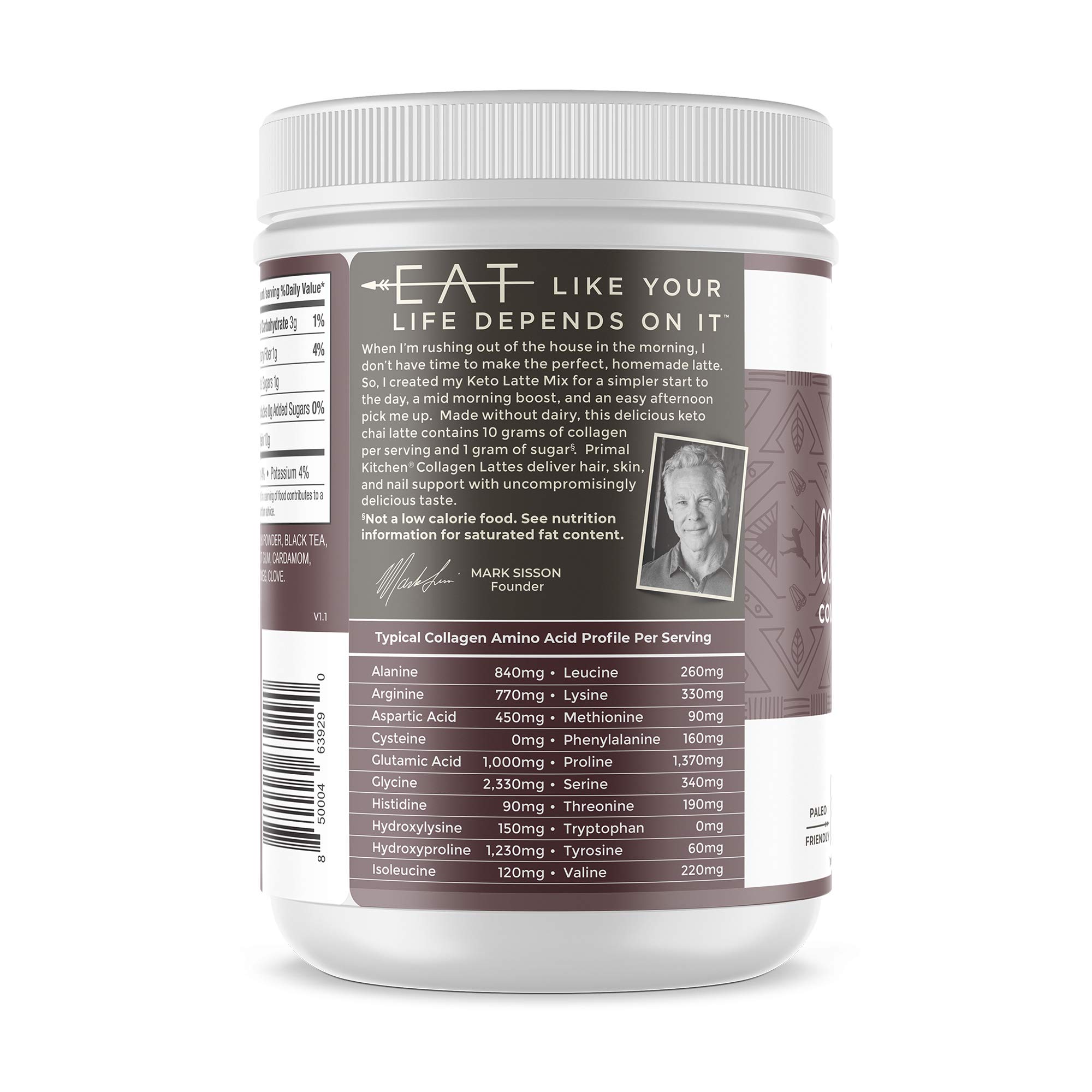 Primal Kitchen Chai Tea Collagen Keto Latte Powder - Collagen Peptide Drink Mix for Energy & Skin Health (8.55 oz) | Perfect for Keto Diet, Morning Boost & Post-Workout Recovery