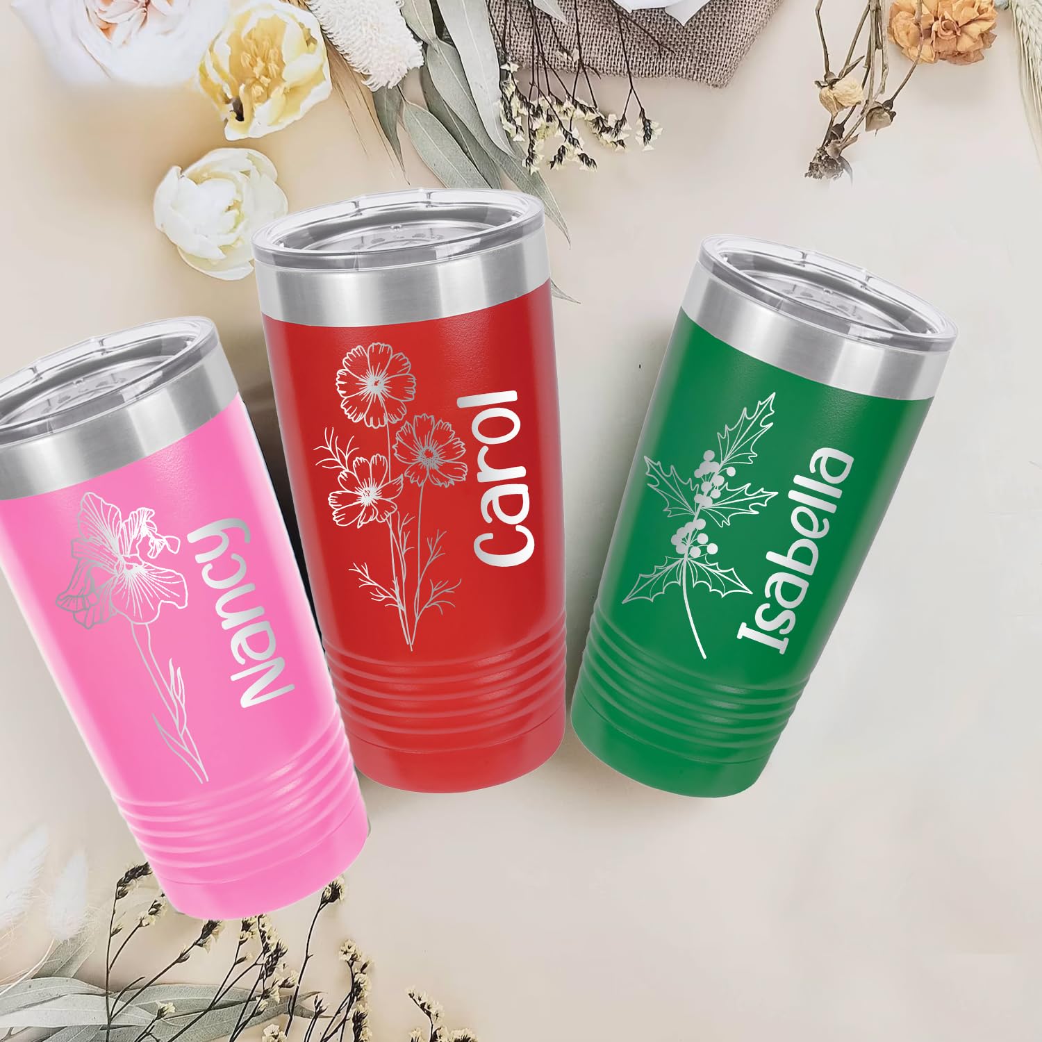 Personalized Women's Tumbler with Custom Name & Birth Flower - Insulated Travel Coffee Mug for Mom, Birthday Gifts for Women - Perfect for Mother's Day, Office Use & Daily Commute