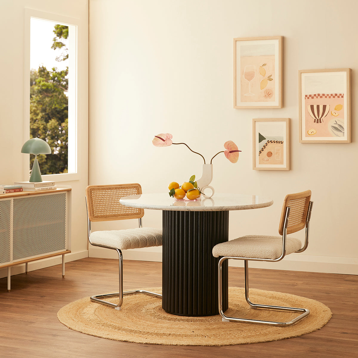 Blake Rattan Boucle Dining Chair - Modern Woven Rattan Accent Chair for Kitchen, Dining Room, or Breakfast Nook - Comfortable & Stylish Seating for Home Decor