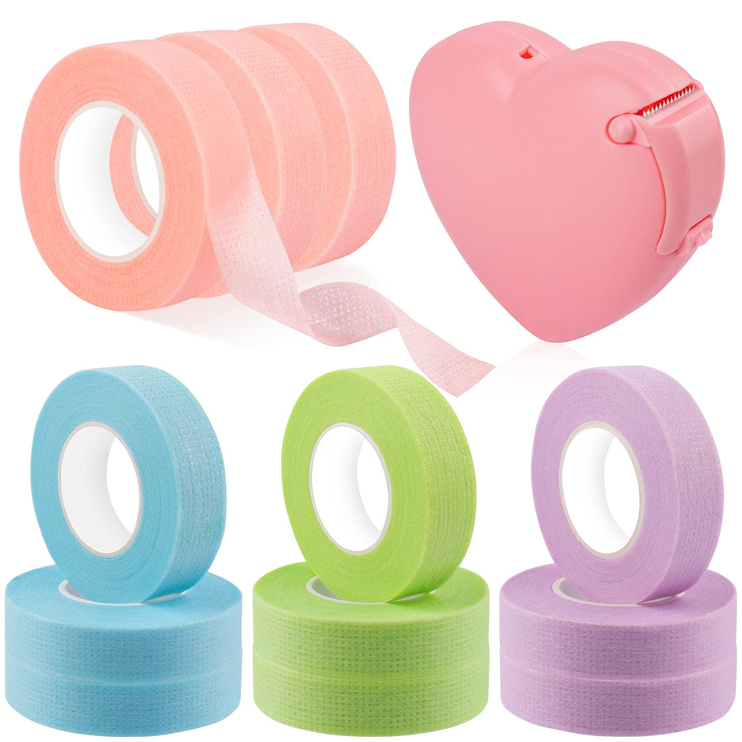 Rolybag 4 Colors Breathable Eyelash Extension Tape - Non Woven Adhesive Eyelash Tape with Heart-Shaped Cutter for Professional & DIY Lash Extensions - Perfect for Salon, Home Use & Makeup Kits (Style A)