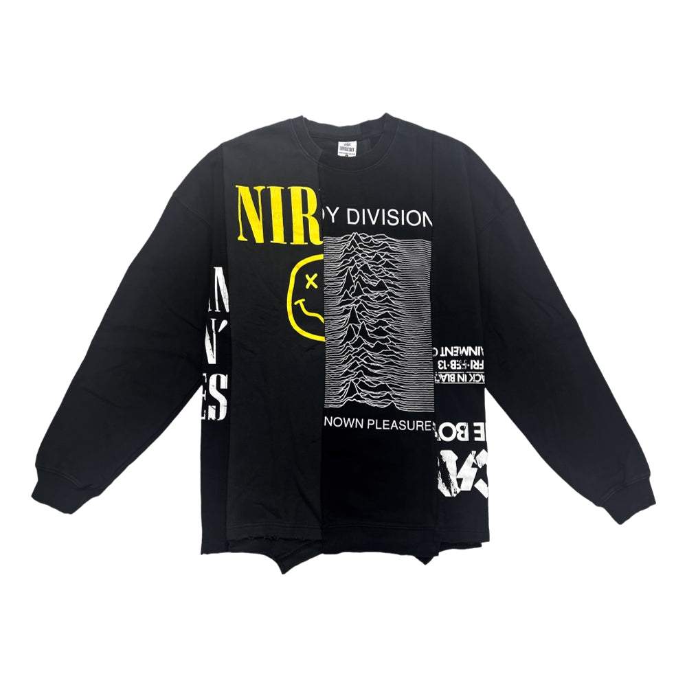 2nd Closet Reconstructed Bands Sweatshirt Black - Vintage Style Oversized Pullover for Women | Perfect for Casual Wear, Street Style & Layering Outfits