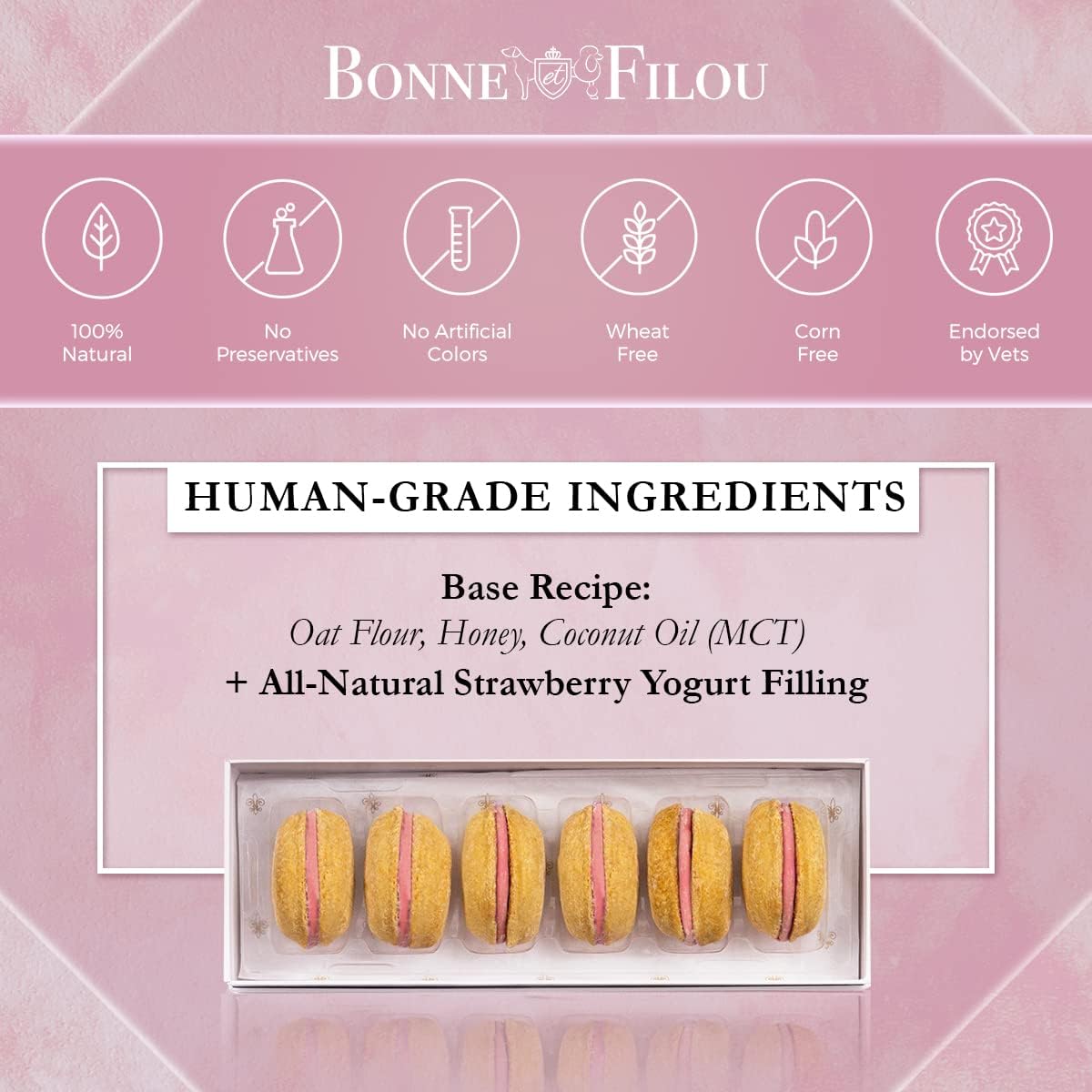 Bonne et Filou Easter Dog Treats - Strawberry Flavored Cupcakes, 18 Count Bulk Gift Pack | Macaron Style Cakes | Healthy Human-Grade Snacks for Medium & Large Breed Dogs | Perfect for Easter Celebrations, Training Rewards & Special Occasions