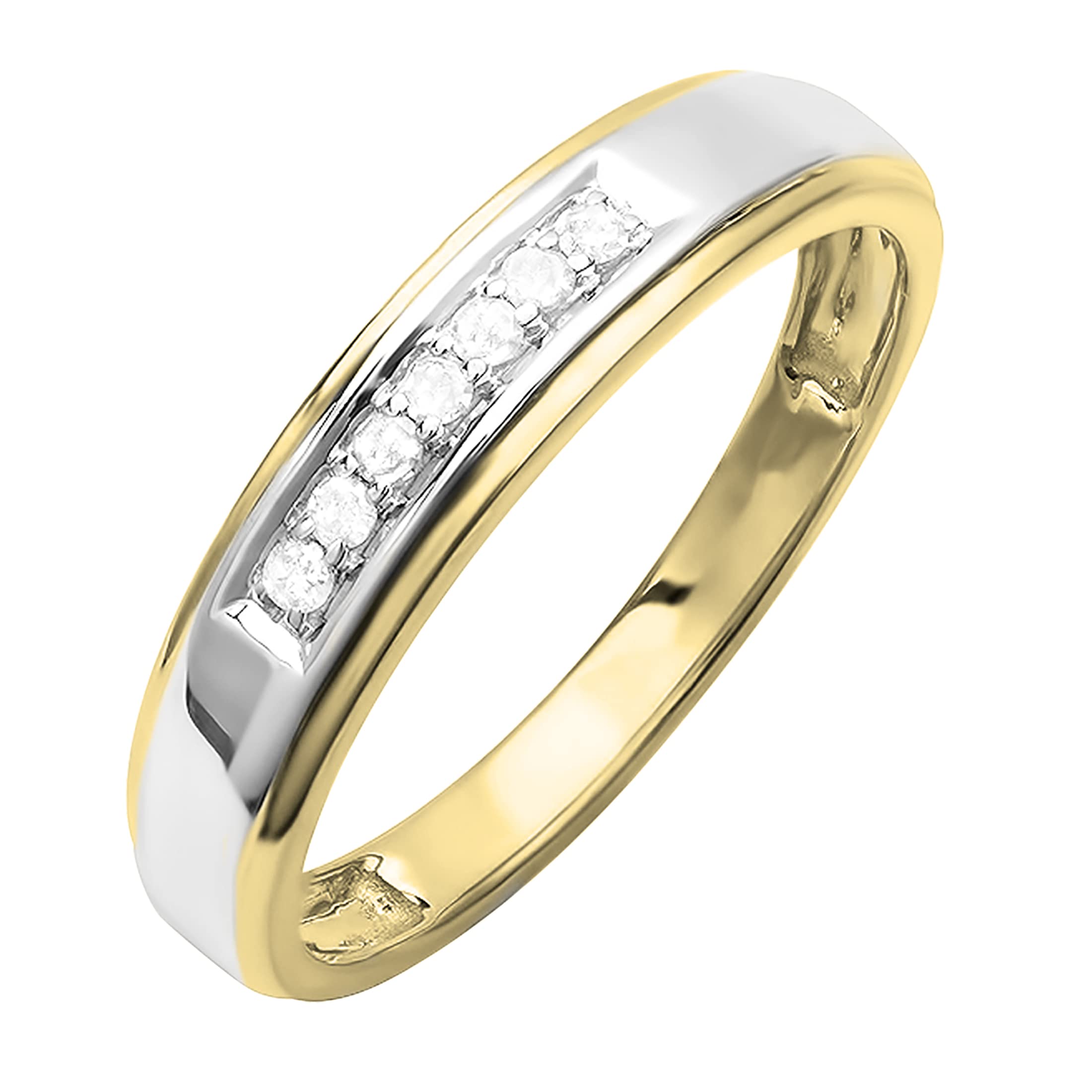 Dazzlingrock Collection 18K Yellow Gold Plated Sterling Silver Round Gemstone or Diamond Seven Stone Men's Wedding Band Ring - Perfect for Engagement, Anniversary & Special Occasion Gifts